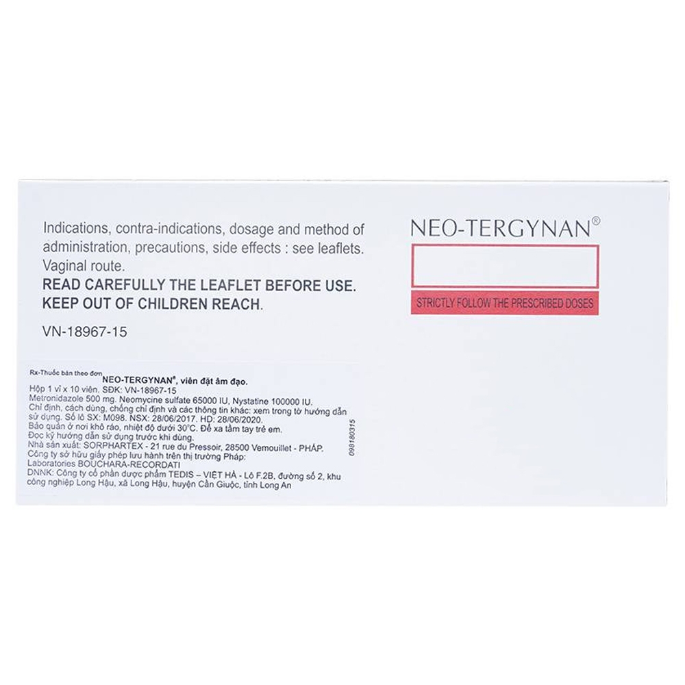 Hình ảnh Viên đặt âm đạo Neo-Tergynan Bouchara điều trị viêm âm đạo (1 vỉ x 10 viên)