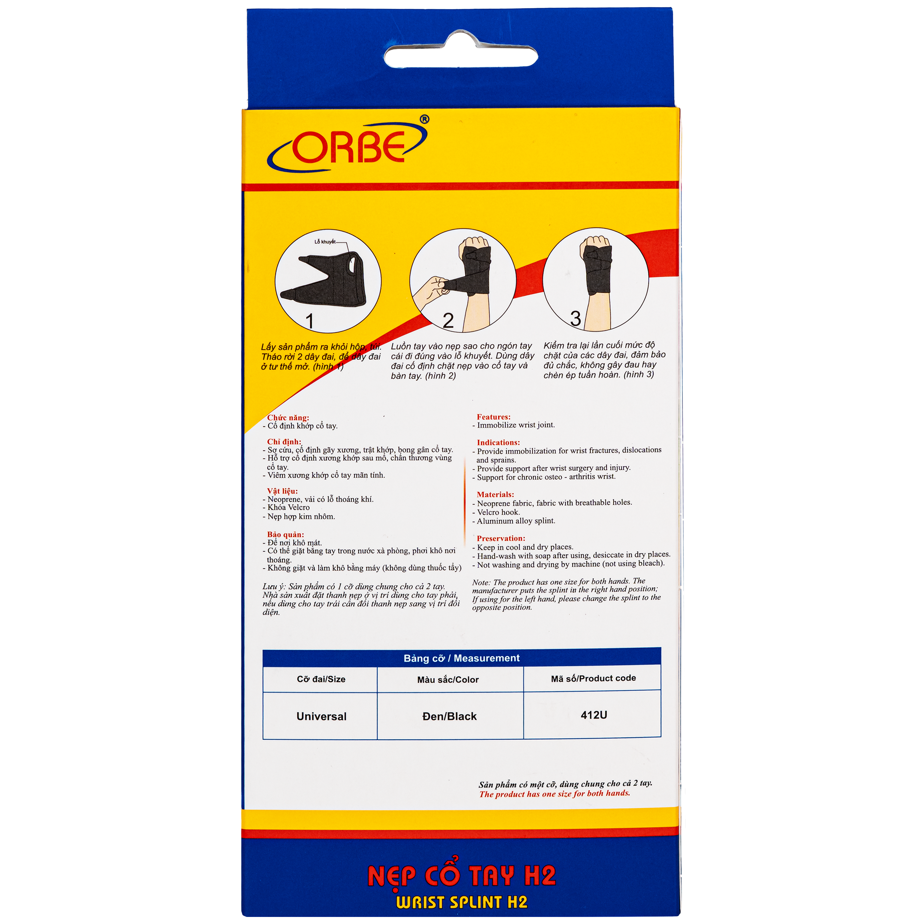 Hình ảnh Nẹp cổ tay Wrist Splint H2 Orbe universal