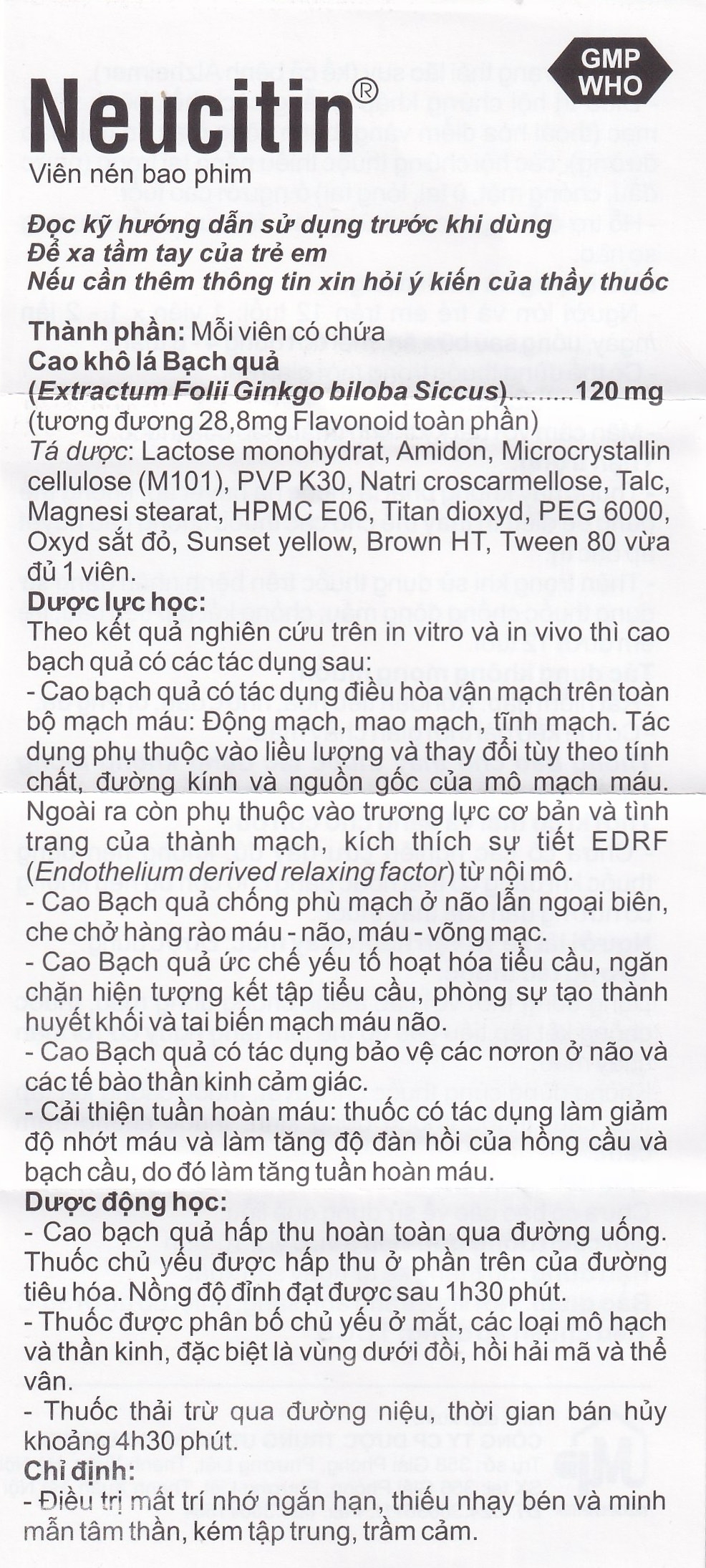 Hình ảnh Thuốc Neucitin 120mg Mediplantex điều trị mất trí nhớ ngắn hạn (6 vỉ x 10 viên)