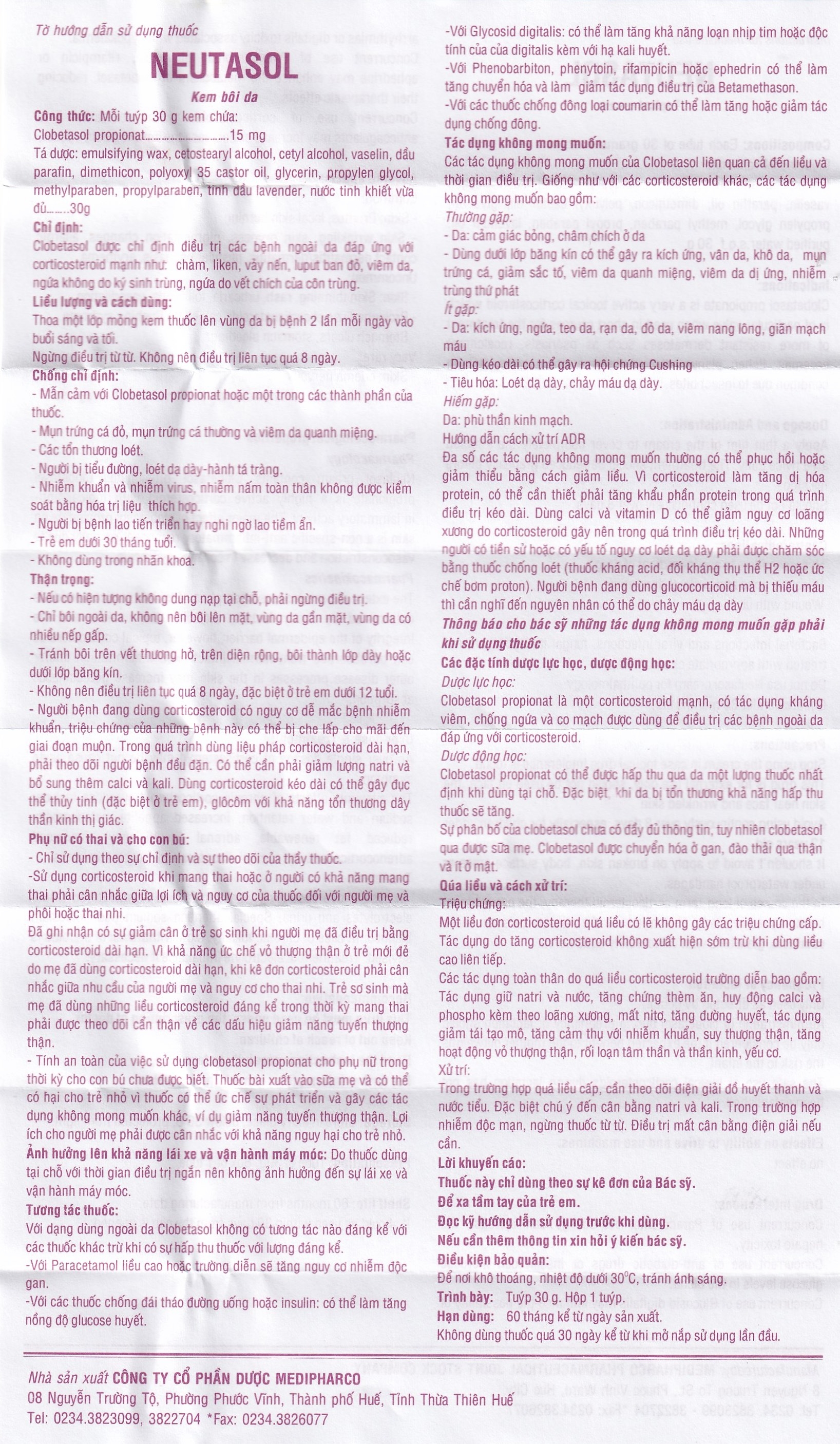 Hình ảnh Kem bôi da Neutasol Medipharco điều trị chàm, liken, vảy nến, lupus ban đỏ (30g)