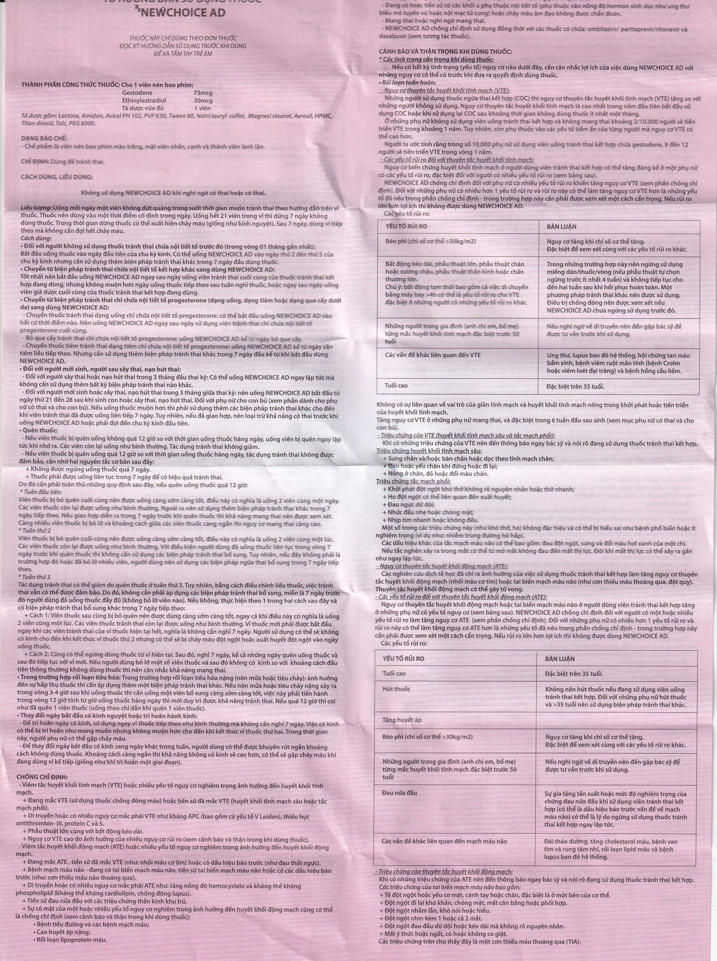 Hình ảnh Thuốc tránh thai hàng ngày New Choice AD Advanced Formula Nam Hà (1 vỉ x 21 viên)