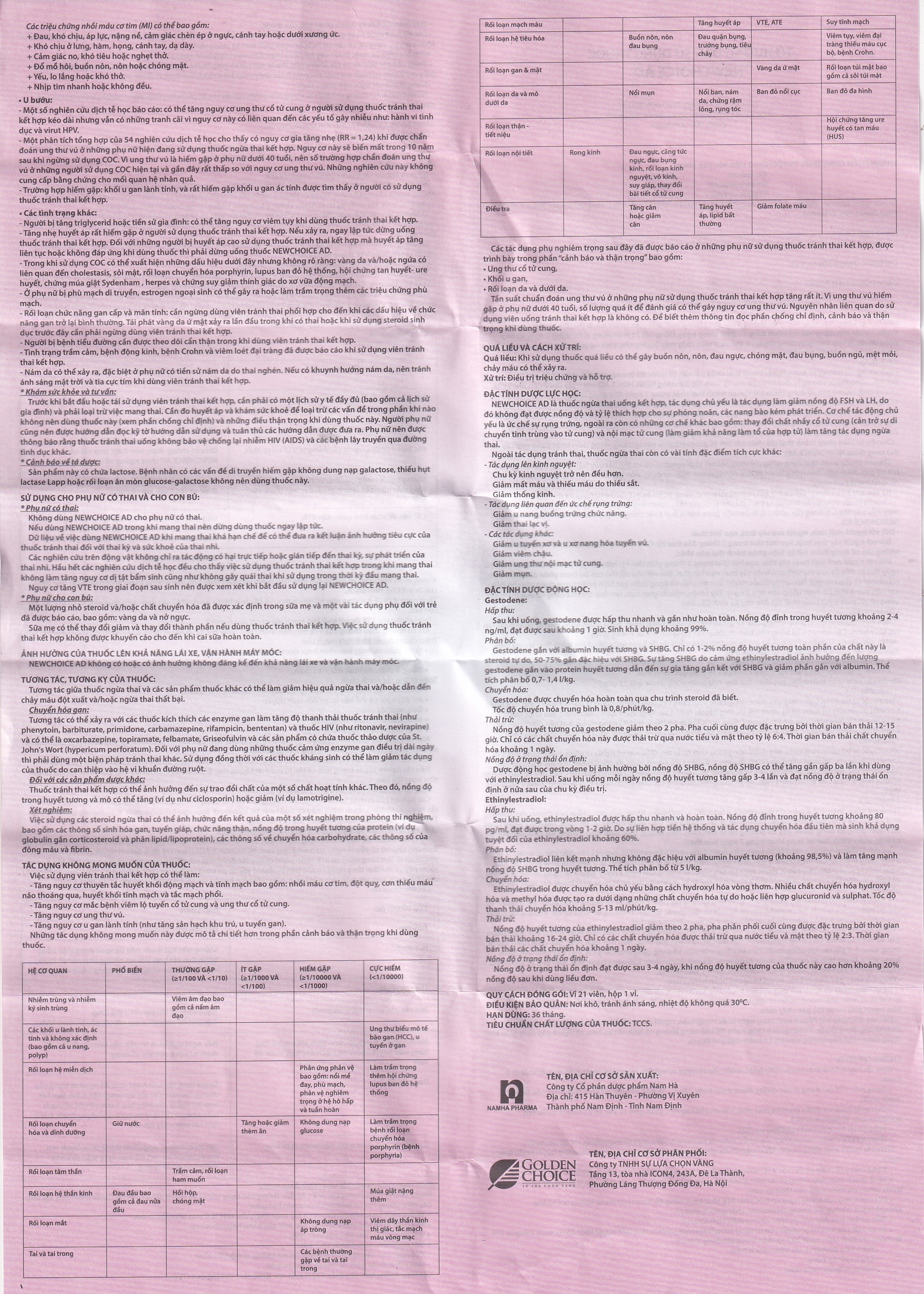 Hình ảnh Thuốc tránh thai hàng ngày New Choice AD Advanced Formula Nam Hà (1 vỉ x 21 viên)