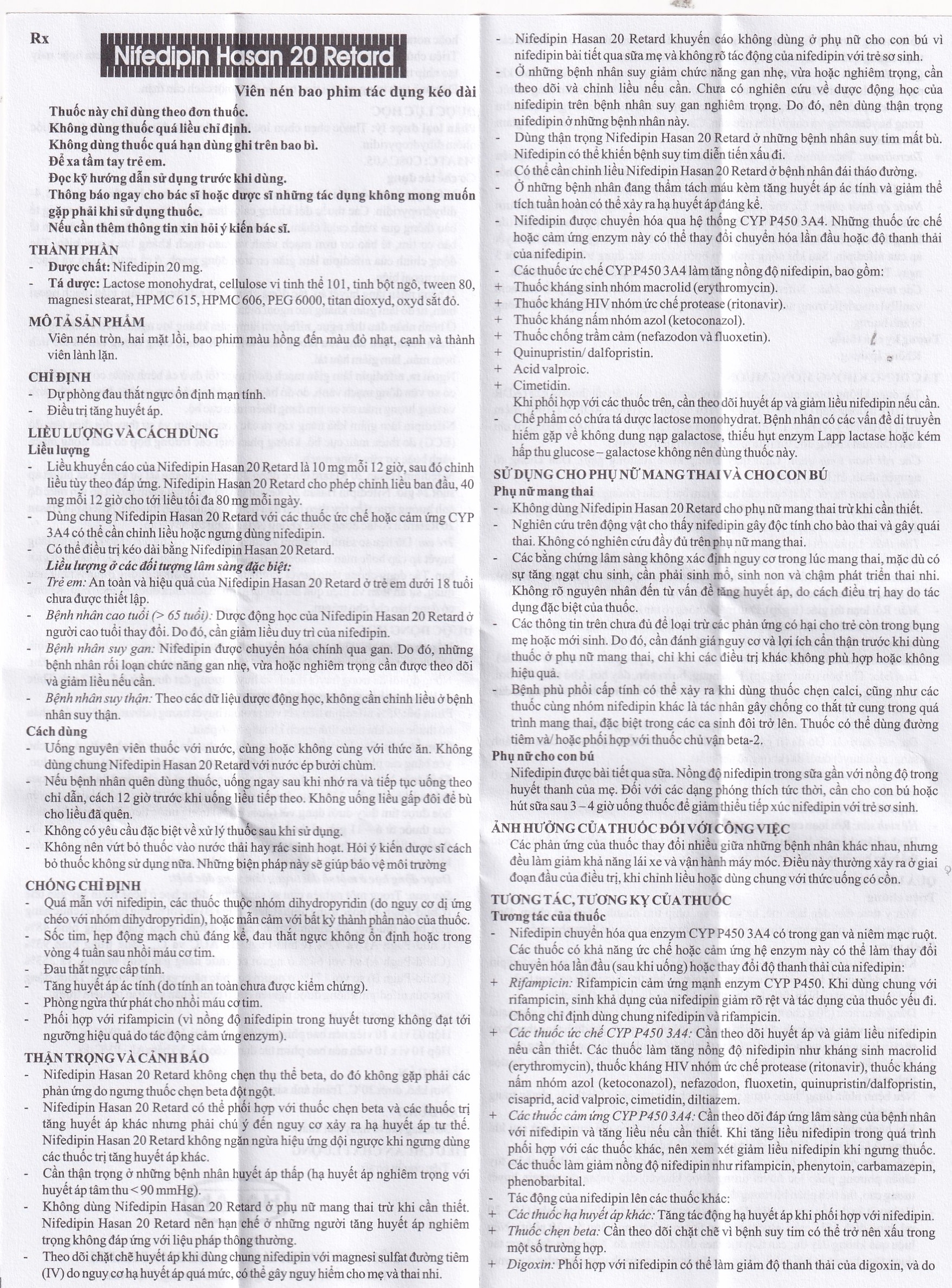 Hình ảnh Viên nén Nifedipin Hasan 20 Retard Hasan điều trị tăng huyết áp (10 vỉ x 10 viên)