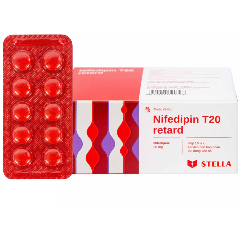 Hình ảnh Viên nén Nifedipin T20 retard Stella dự phòng đau thắt ngực, điều trị tăng huyết áp (10 vỉ x 10 viên)