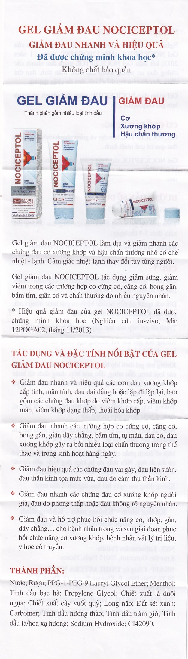 Hình ảnh Gel bôi ngoài da Nociceptol Gel Anti-Douleur Polidis giảm đau, nhức, mỏi cơ (120ml)