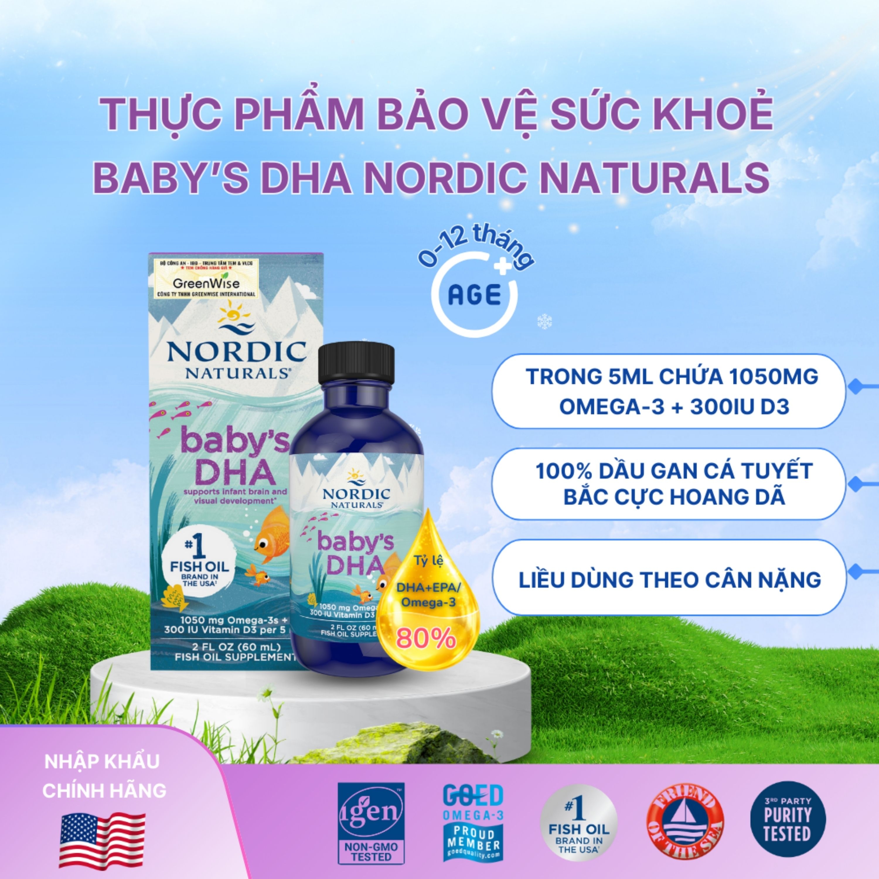 Hình ảnh Dung dịch hỗ trợ cải thiện thị lực cho trẻ từ 0 tháng tuổi Nordic Naturals Baby's DHA (60ml)