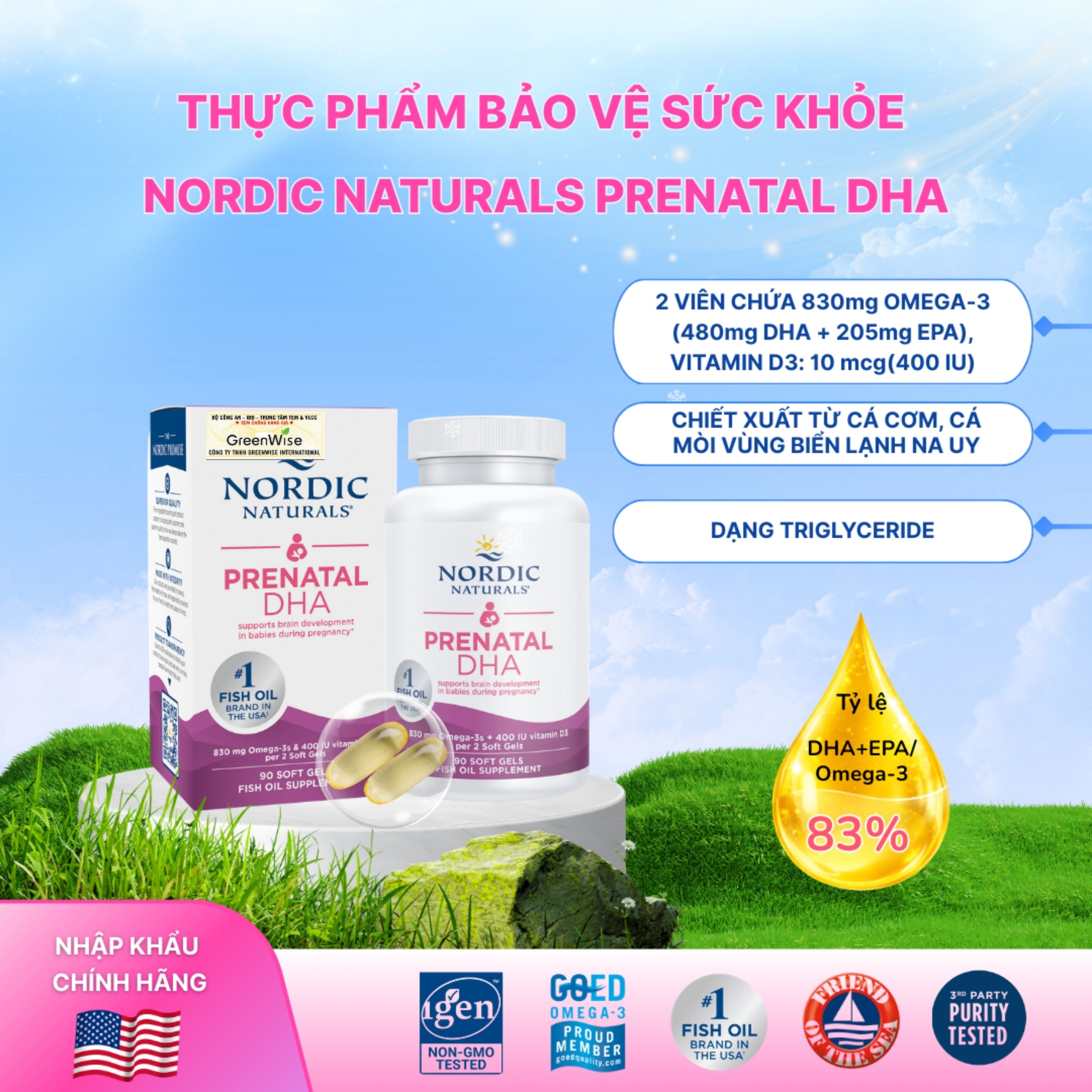 Hình ảnh Viên uống cho phụ nữ mang thai và cho con bú Nordic Naturals Prenatal DHA (90 viên)