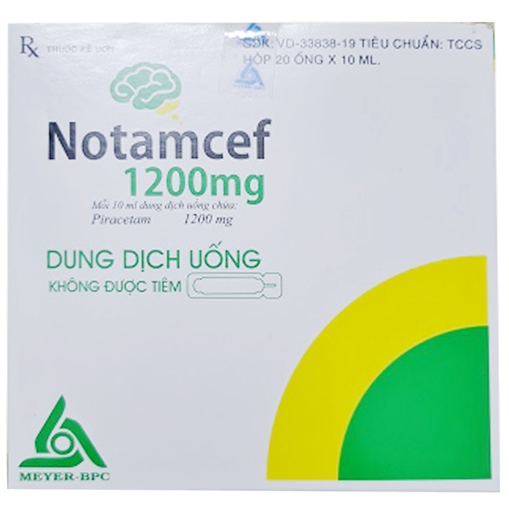 Hình ảnh Dung dịch uống Notamcef 1200mg Meyer điều trị triệu chứng chóng mặt, suy giảm trí nhớ, đột quỵ do thiếu máu cục bộ (20 ống x 10ml)