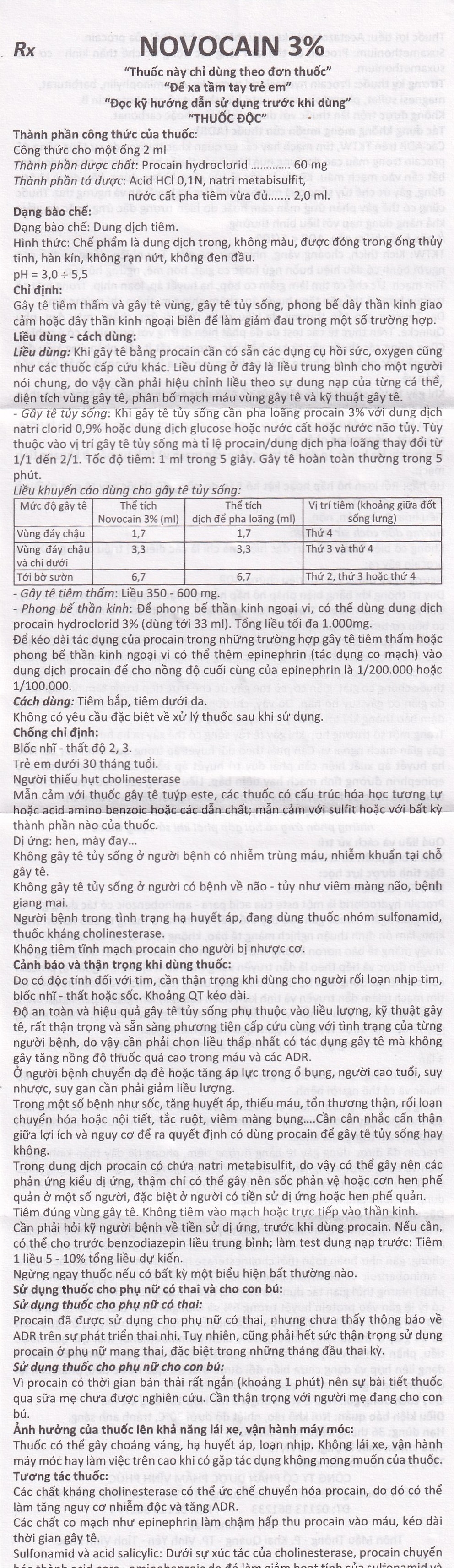 Hình ảnh Dung dịch tiêm Novocain 3% Vinphaco gây tê tiêm thấm, gây tê vùng, gây tê tủy sống (100 ống x 2ml) 