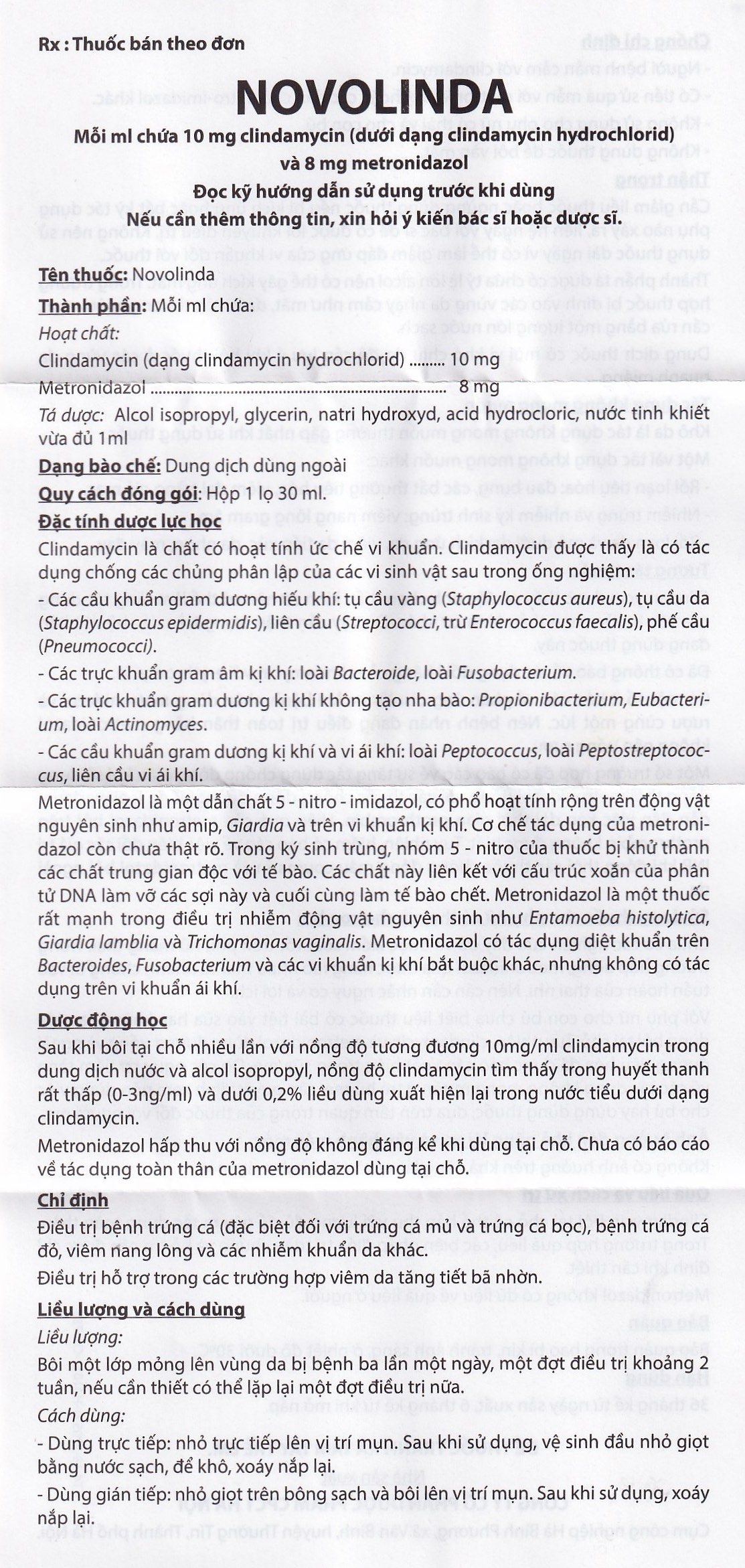 Hình ảnh Dung dịch Novolinda CPC1 Hà Nội điều trị bệnh trứng cá, viêm nang lông (30ml)