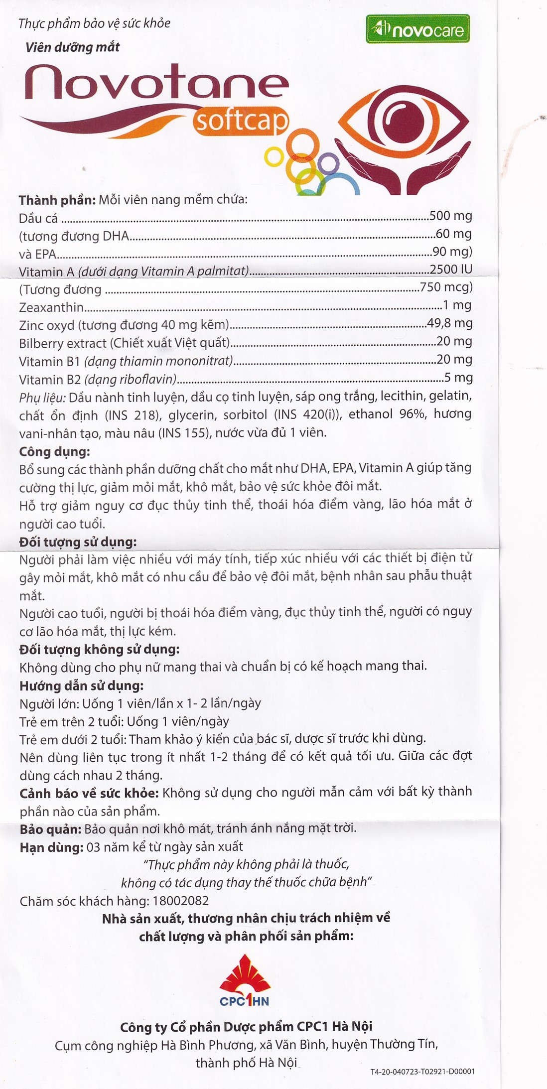 Hình ảnh Viên uống Novotane Softcap Novocare bổ sung các thành phần dưỡng chất cho mắt DHA, EPA, Vitamin A (2 vỉ x 15 viên)