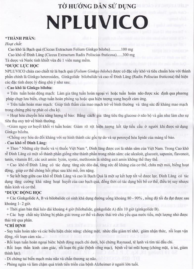 Hình ảnh Thuốc Npluvico Nature điều trị suy tuần hoàn não (6 vỉ x 10 viên)