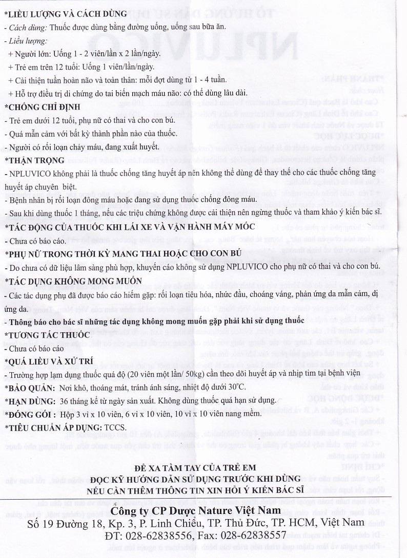 Hình ảnh Thuốc Npluvico Nature điều trị suy tuần hoàn não (6 vỉ x 10 viên)