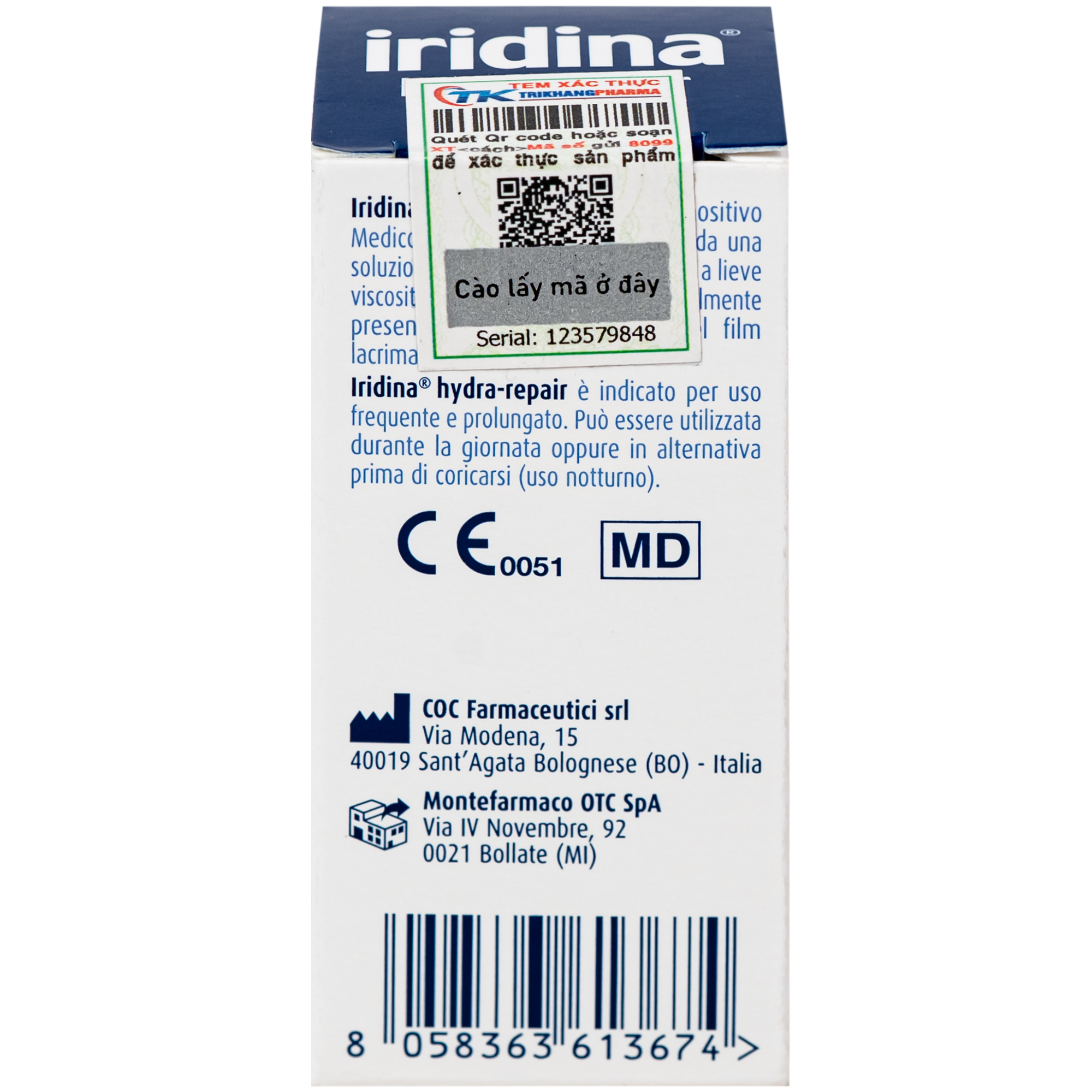 Hình ảnh Nước mắt nhân tạo Iridina hydra-repair Giảm Kích Ứng, khô mắt, bảo vệ và phục hồi nhãn cầu (10ml)