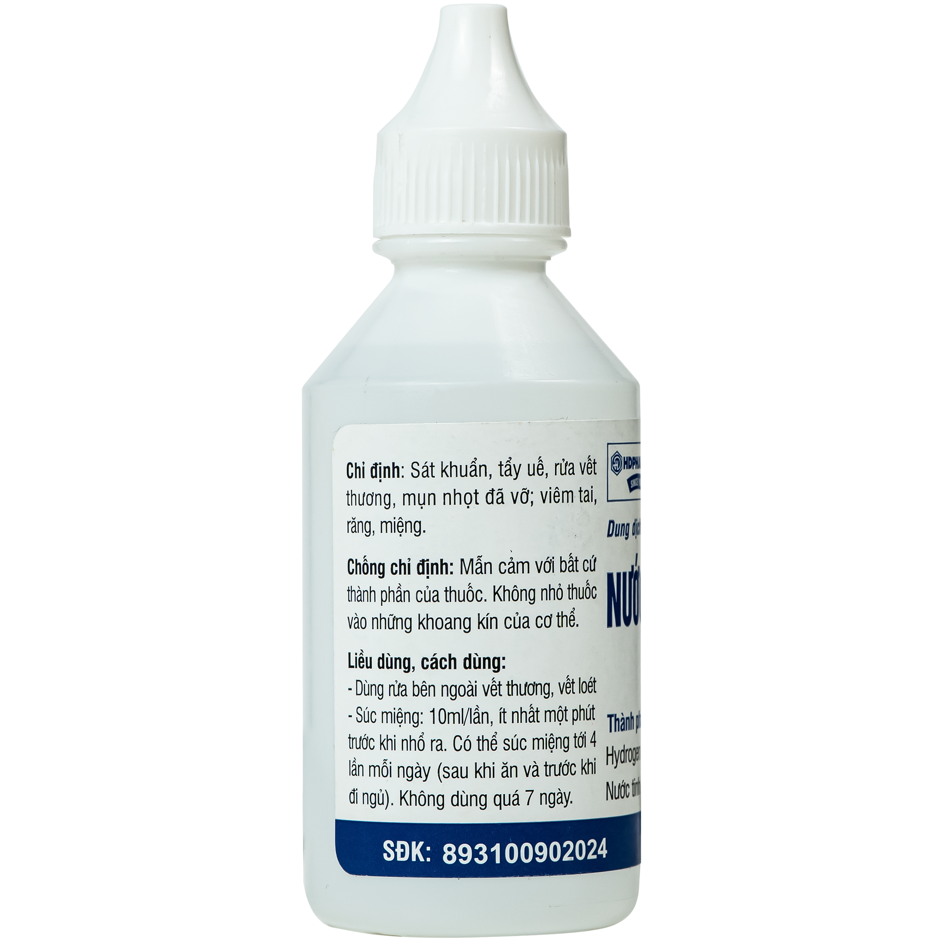 Hình ảnh Nước Oxy Già 3% HD pharma sát khuẩn, tẩy uế, rửa vết thương, mụn nhọt đã vỡ, viêm tai, răng, miệng (Chai 50ml)