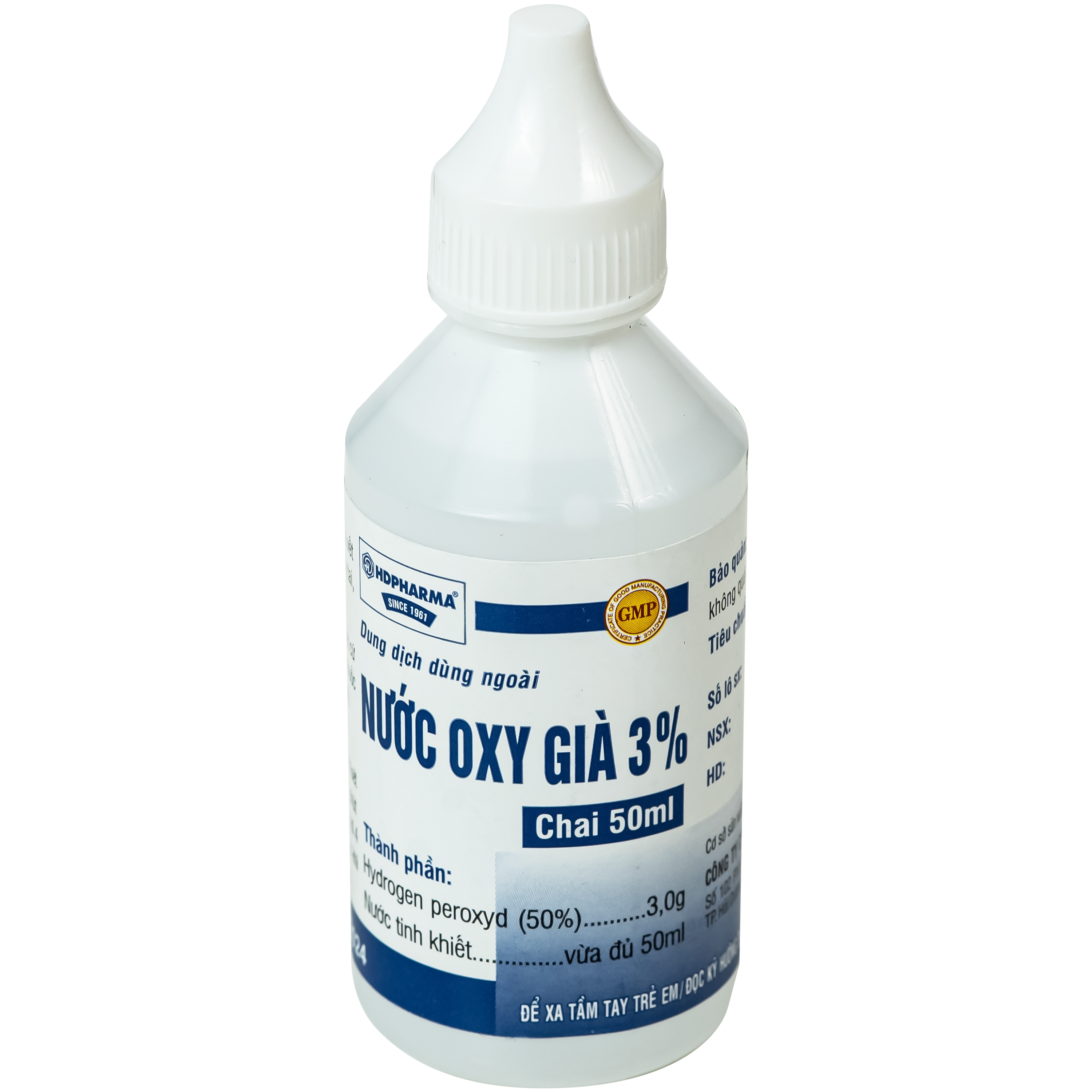 Hình ảnh Nước Oxy Già 3% HD pharma sát khuẩn, tẩy uế, rửa vết thương, mụn nhọt đã vỡ, viêm tai, răng, miệng (Chai 50ml)