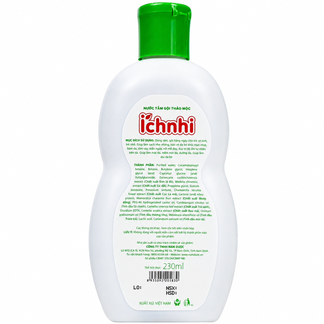 Hình ảnh Nước tắm gội thảo mộc Ích Nhi giúp làm sạch da, hỗ trợ giảm rôm sảy (230ml)