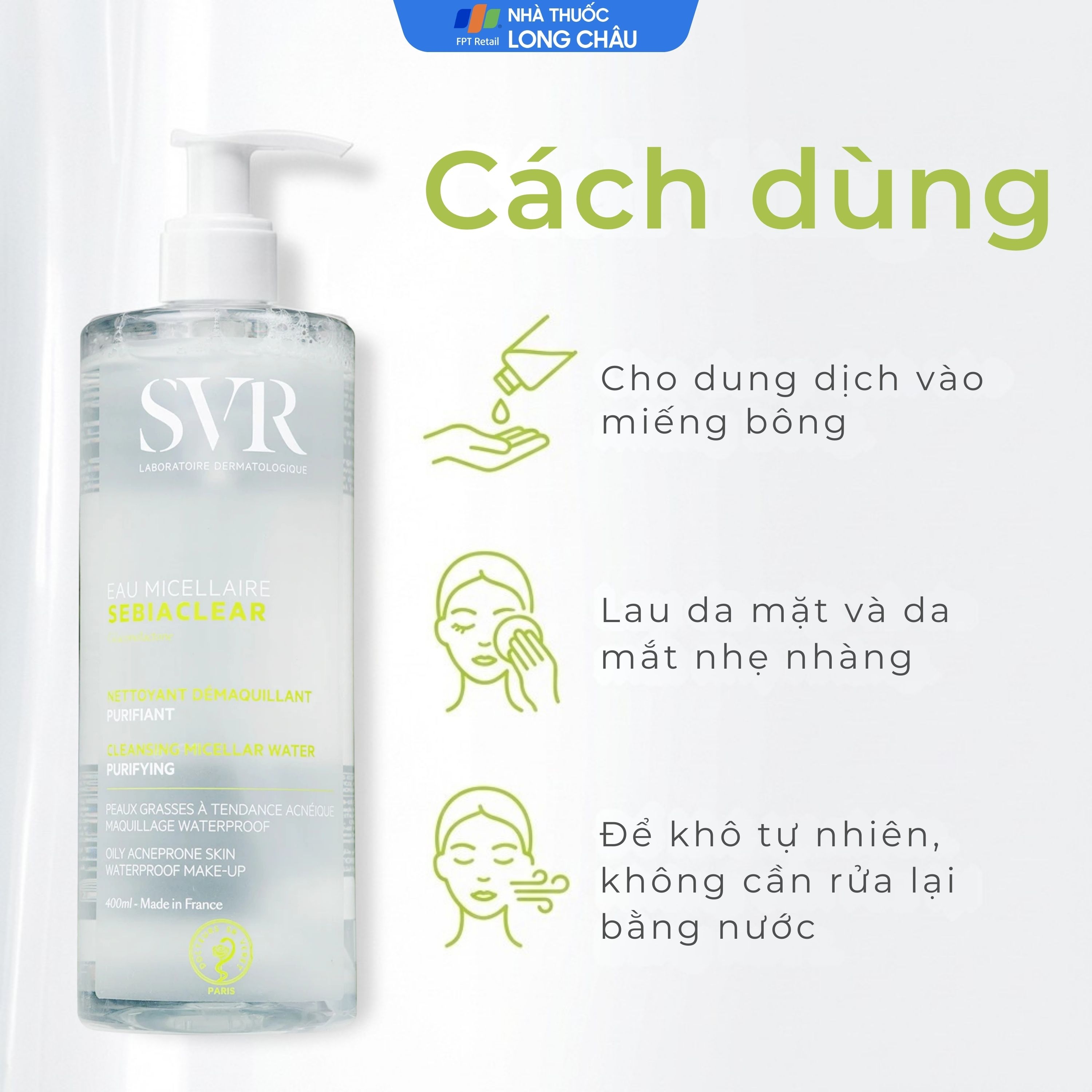 Hình ảnh Nước tẩy trang SVR Eau Micellaire Sebiaclear 400ml làm sạch da và tẩy trang lớp trang điểm dành cho da dầu mụn
