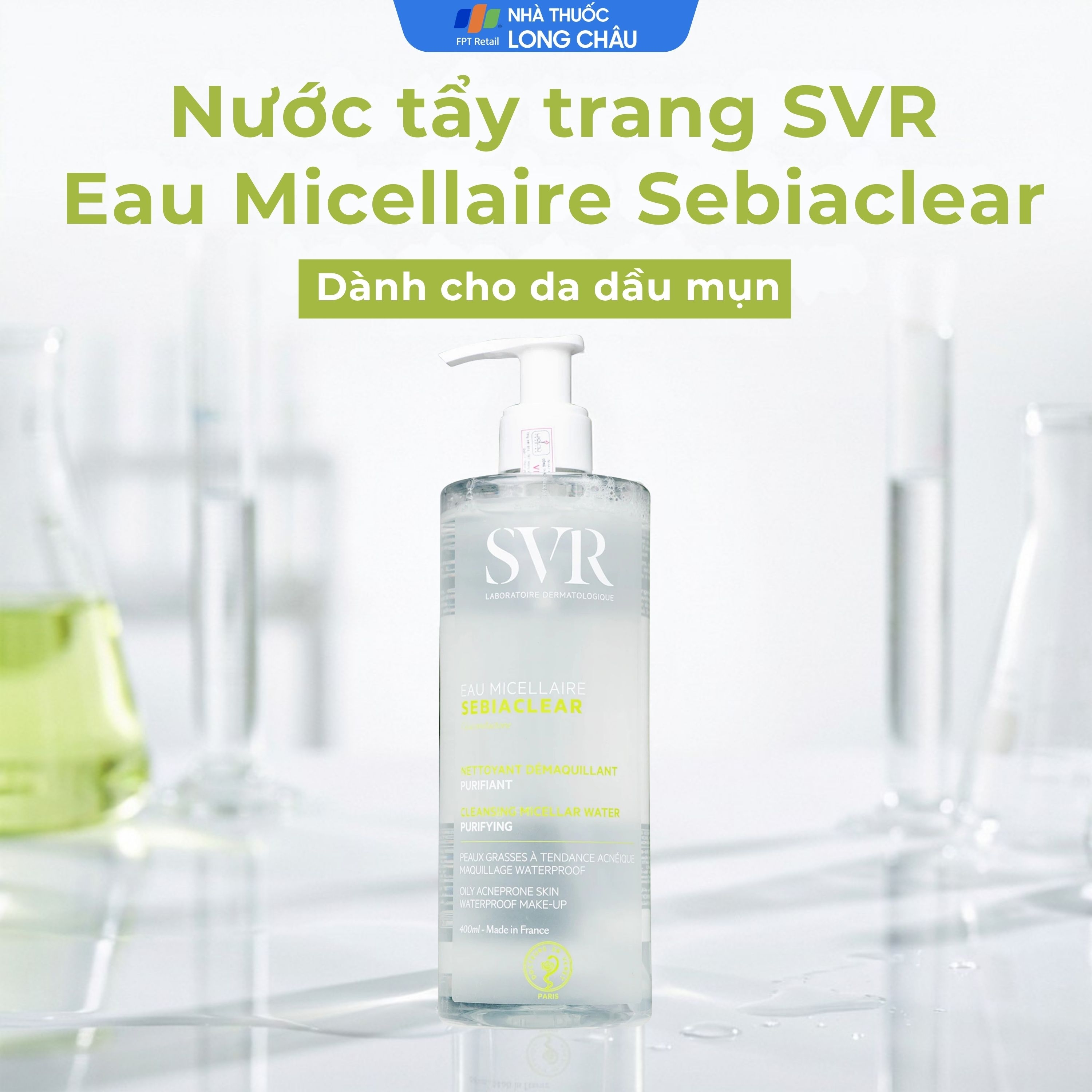 Hình ảnh Nước tẩy trang SVR Eau Micellaire Sebiaclear 400ml làm sạch da và tẩy trang lớp trang điểm dành cho da dầu mụn
