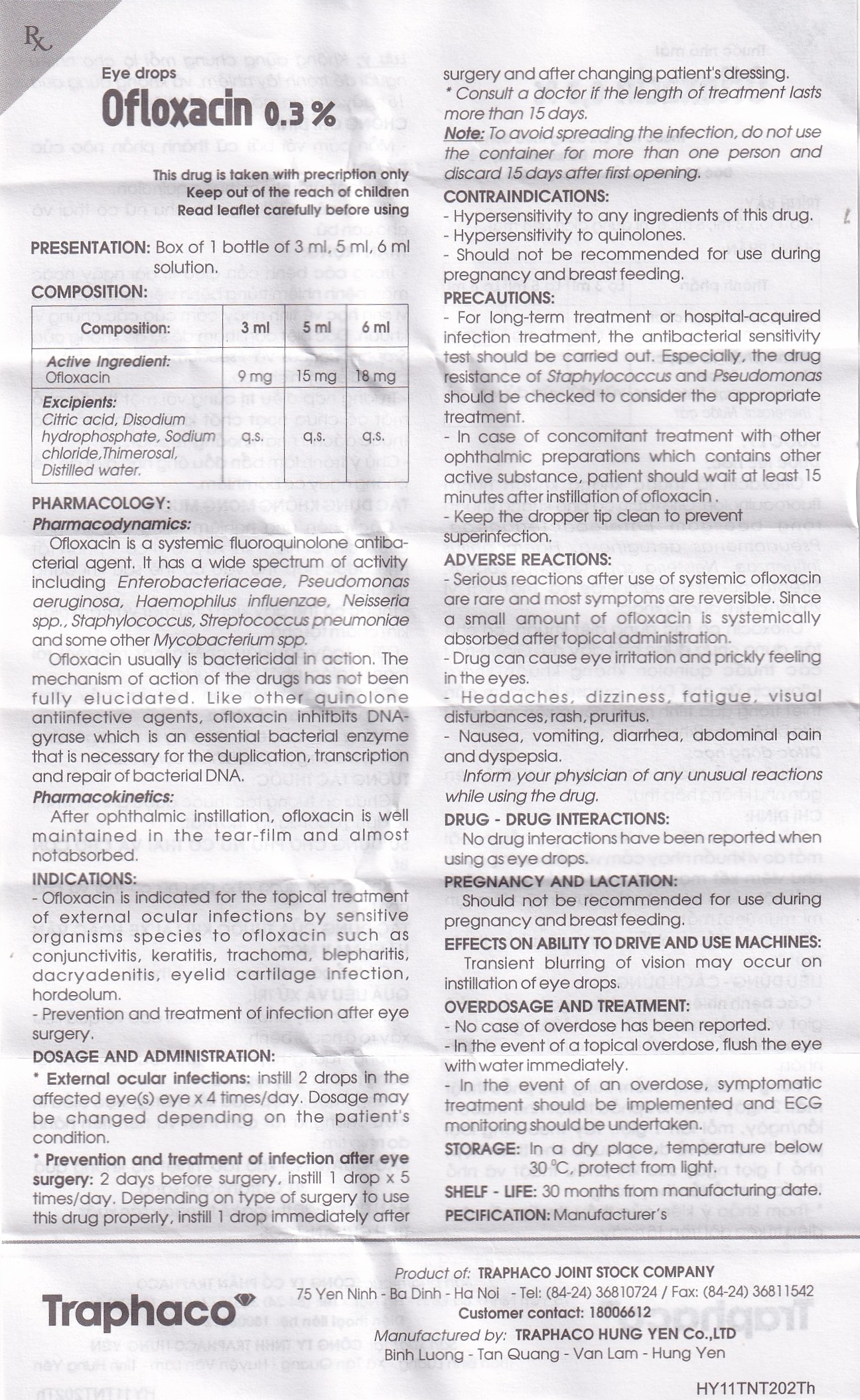 Hình ảnh Thuốc nhỏ mắt Ofloxacin 0,3% Traphaco điều trị nhiễm trùng mắt, viêm kết mạc (6ml)