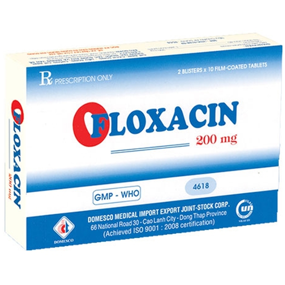 Hình ảnh Thuốc Ofloxacin 200mg Domesco điều trị viêm phổi, viêm phế quản (2 vỉ x 10 viên)