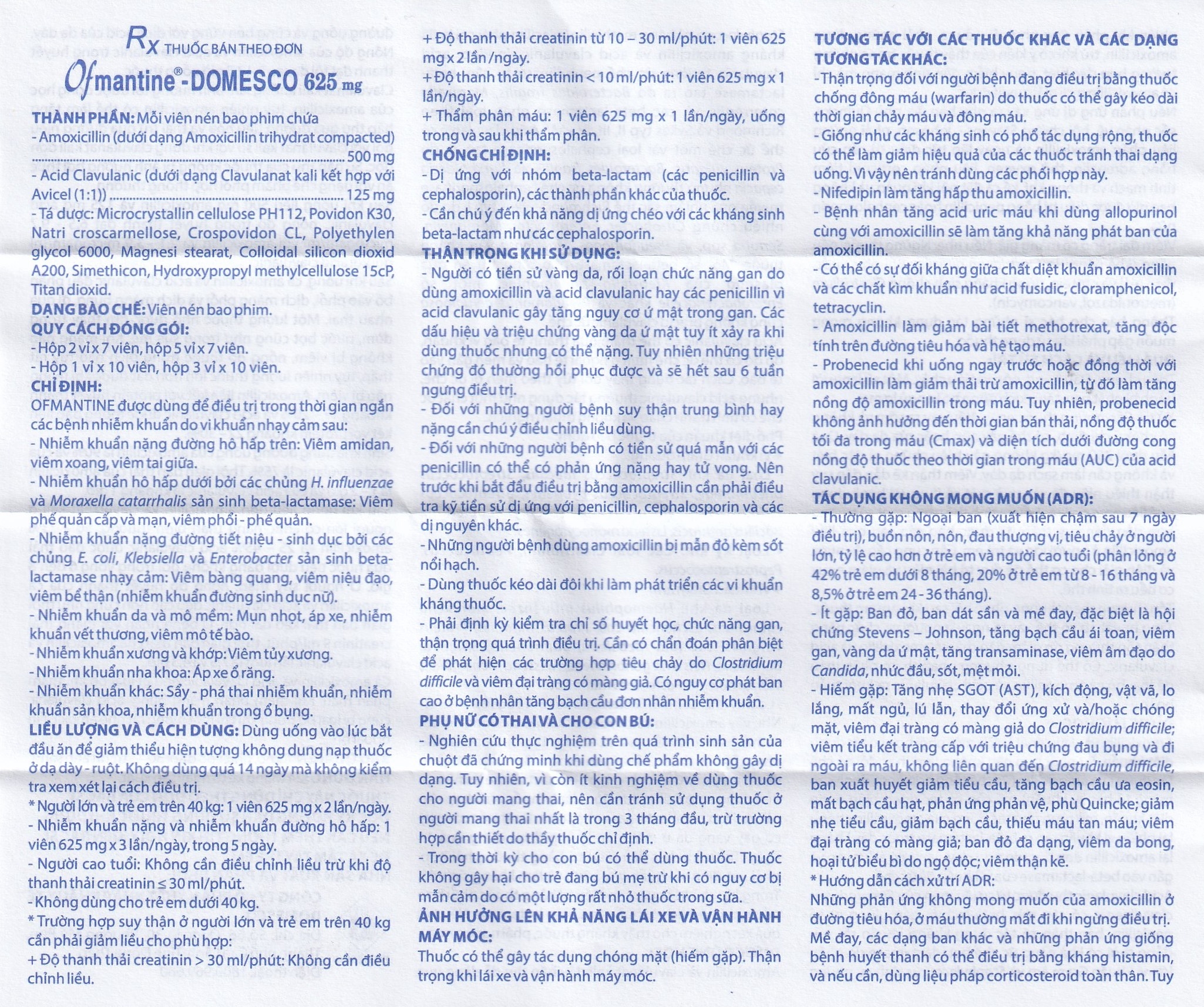 Hình ảnh Thuốc Ofmantine Domesco 625mg điều trị nhiễm khuẩn đường hô hấp, đường tiết niệu - sinh dục (2 vỉ x 7 viên)