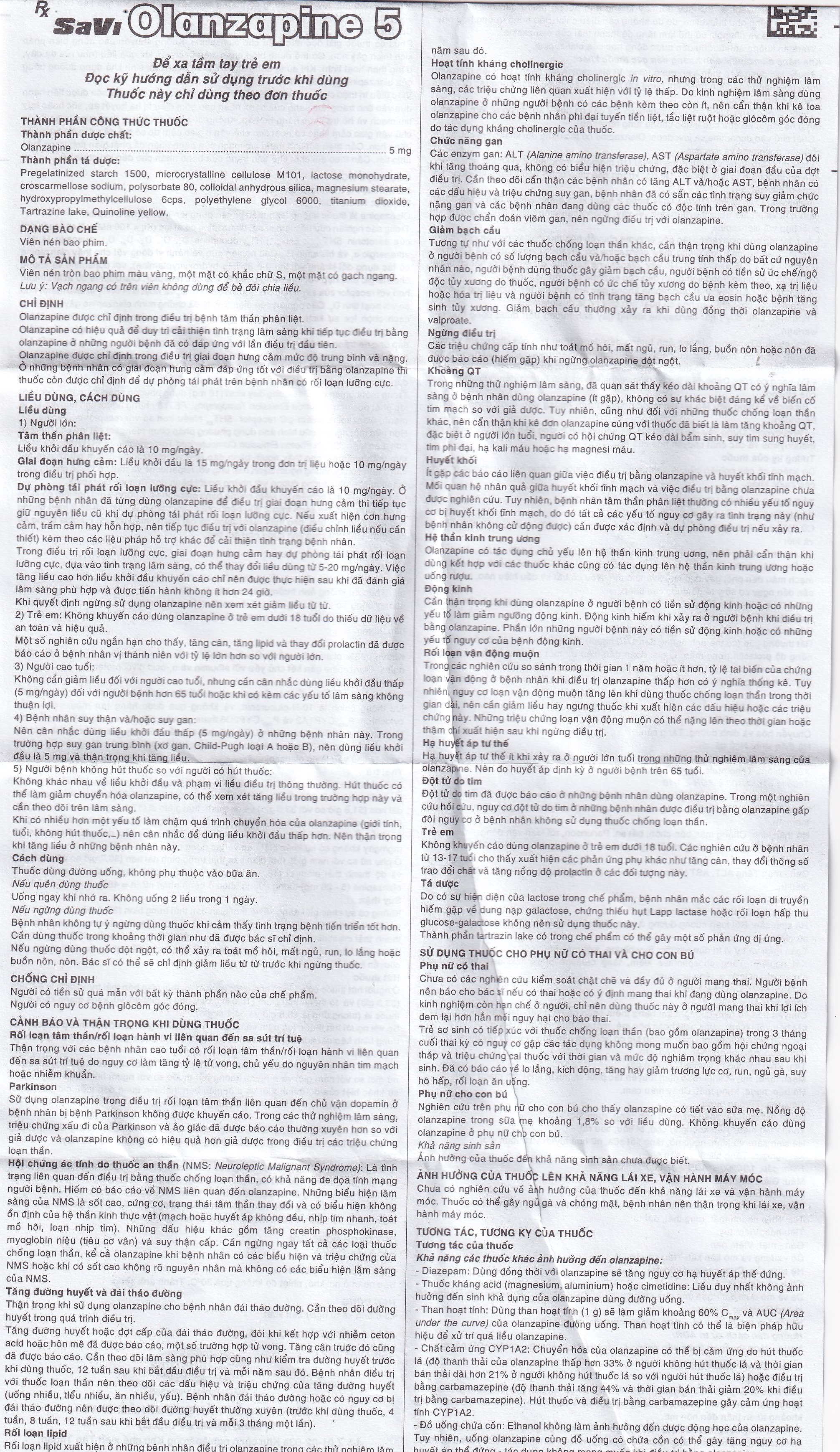 Hình ảnh Thuốc Savi Olanzapine 5 điều trị bệnh tâm thần phân liệt (3 vỉ x 10 viên) 
