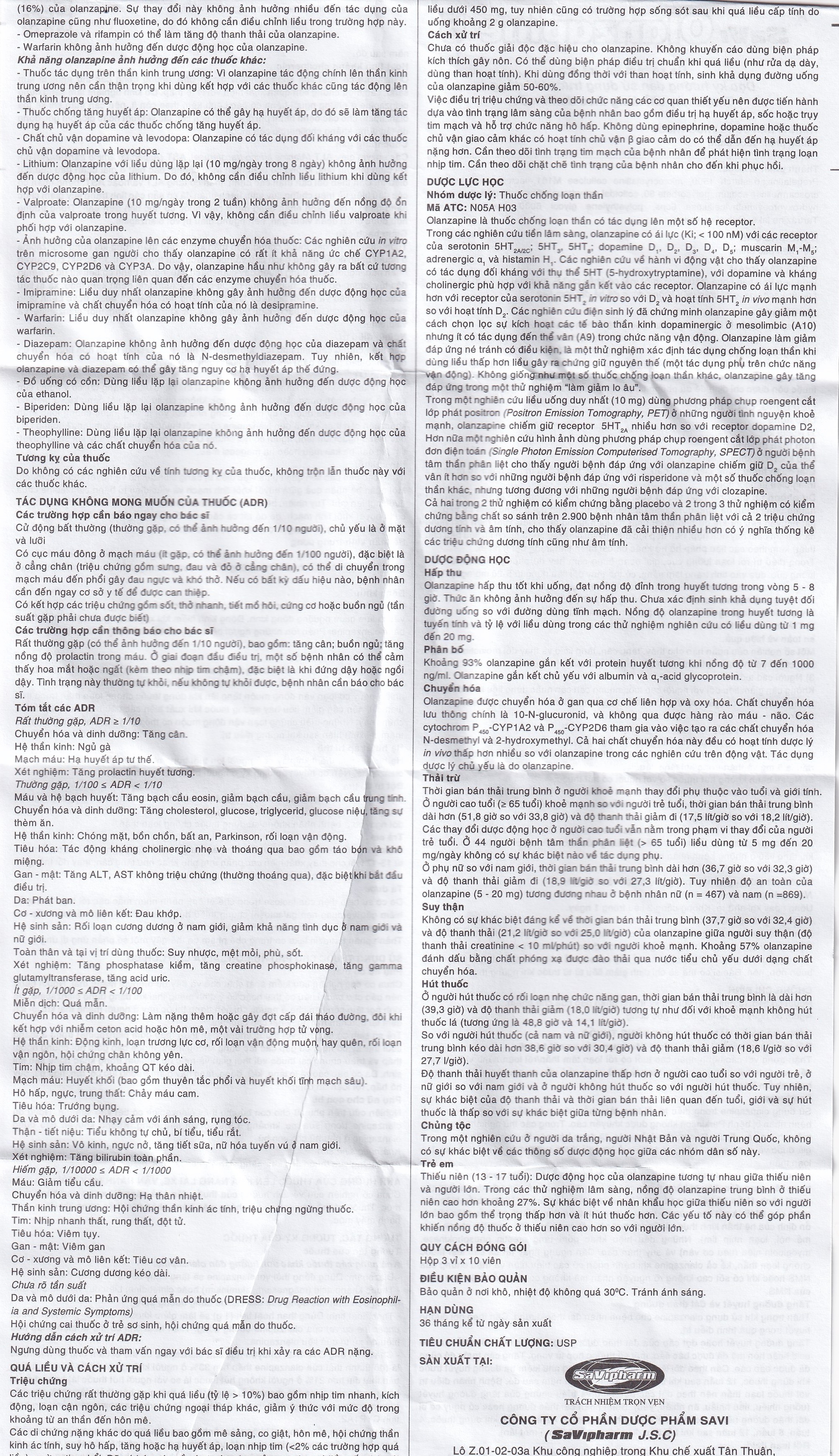Hình ảnh Thuốc Savi Olanzapine 5 điều trị bệnh tâm thần phân liệt (3 vỉ x 10 viên) 
