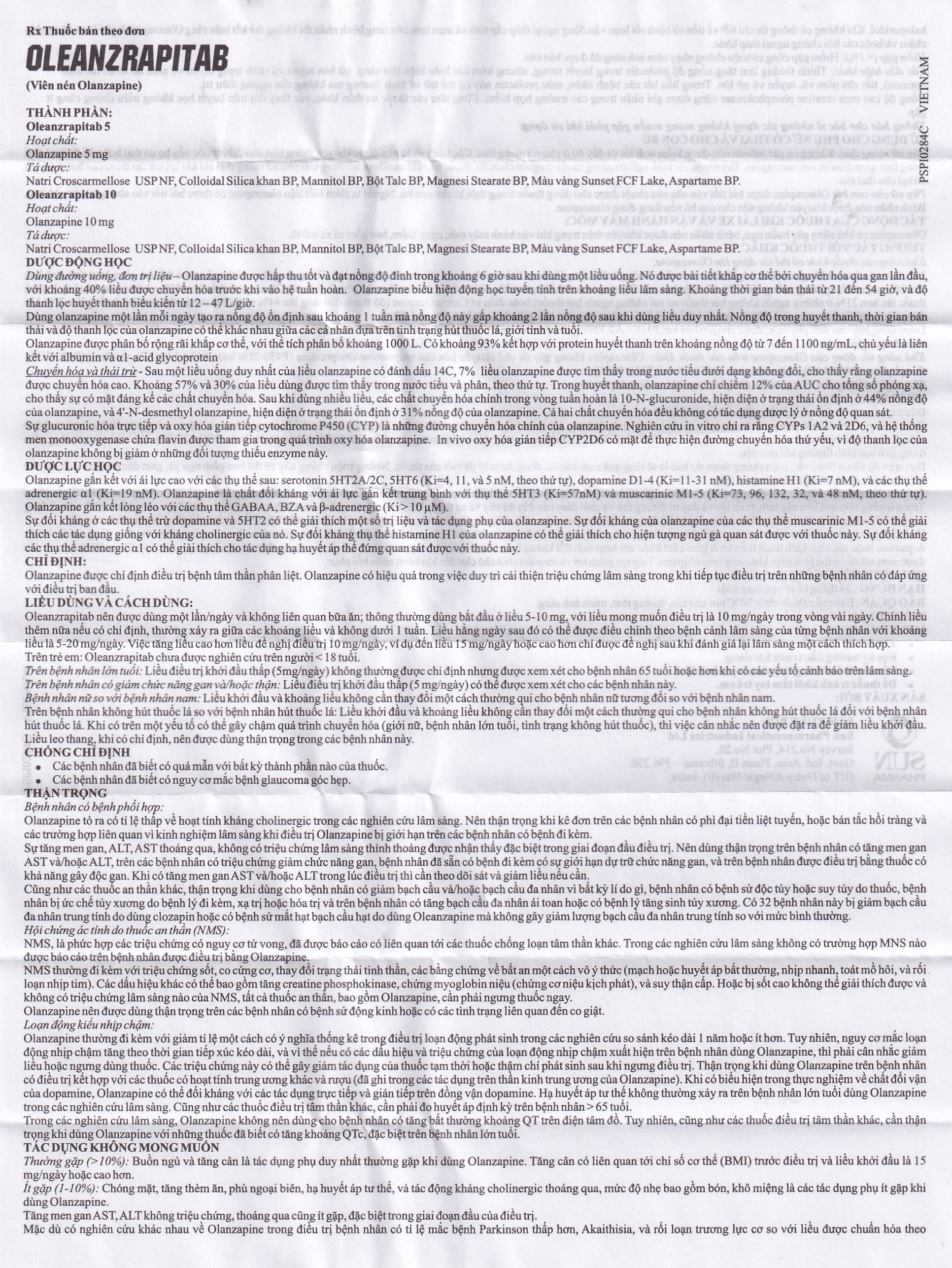 Hình ảnh Viên nén Oleanzrapitab 5 Sun Pharma điều trị bệnh tâm thần phân liệt (5 vỉ x 10 viên)