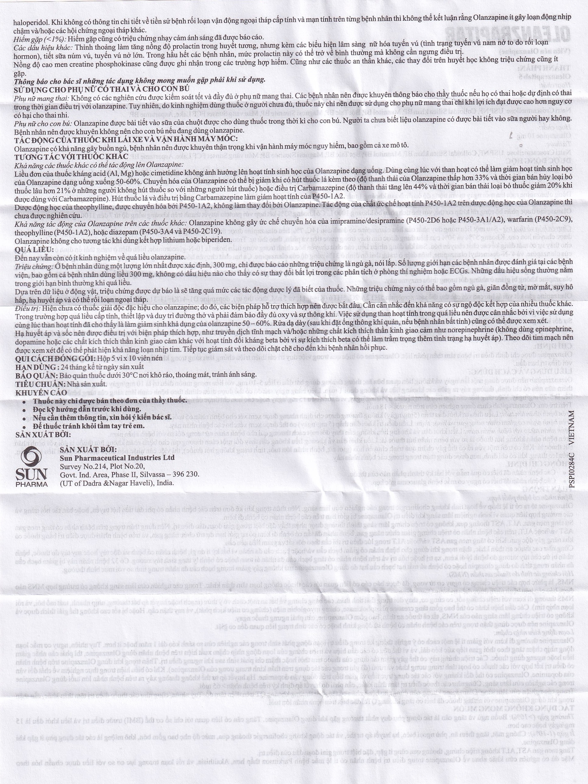 Hình ảnh Viên nén Oleanzrapitab 5 Sun Pharma điều trị bệnh tâm thần phân liệt (5 vỉ x 10 viên)