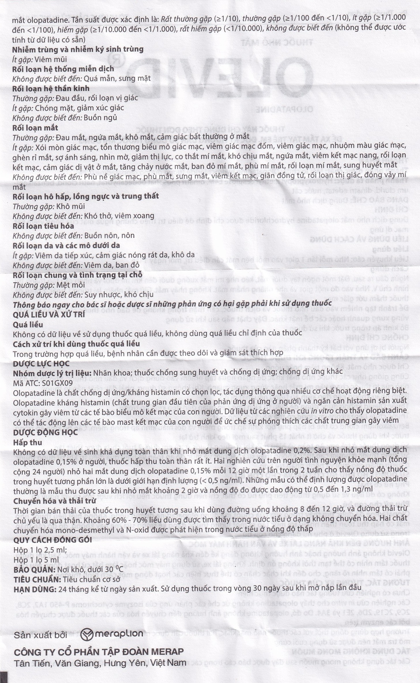 Hình ảnh Thuốc nhỏ mắt Olevid Olopatadine 5ml Merap điều trị triệu chứng ngứa mắt của bệnh viêm kết mạc dị ứng