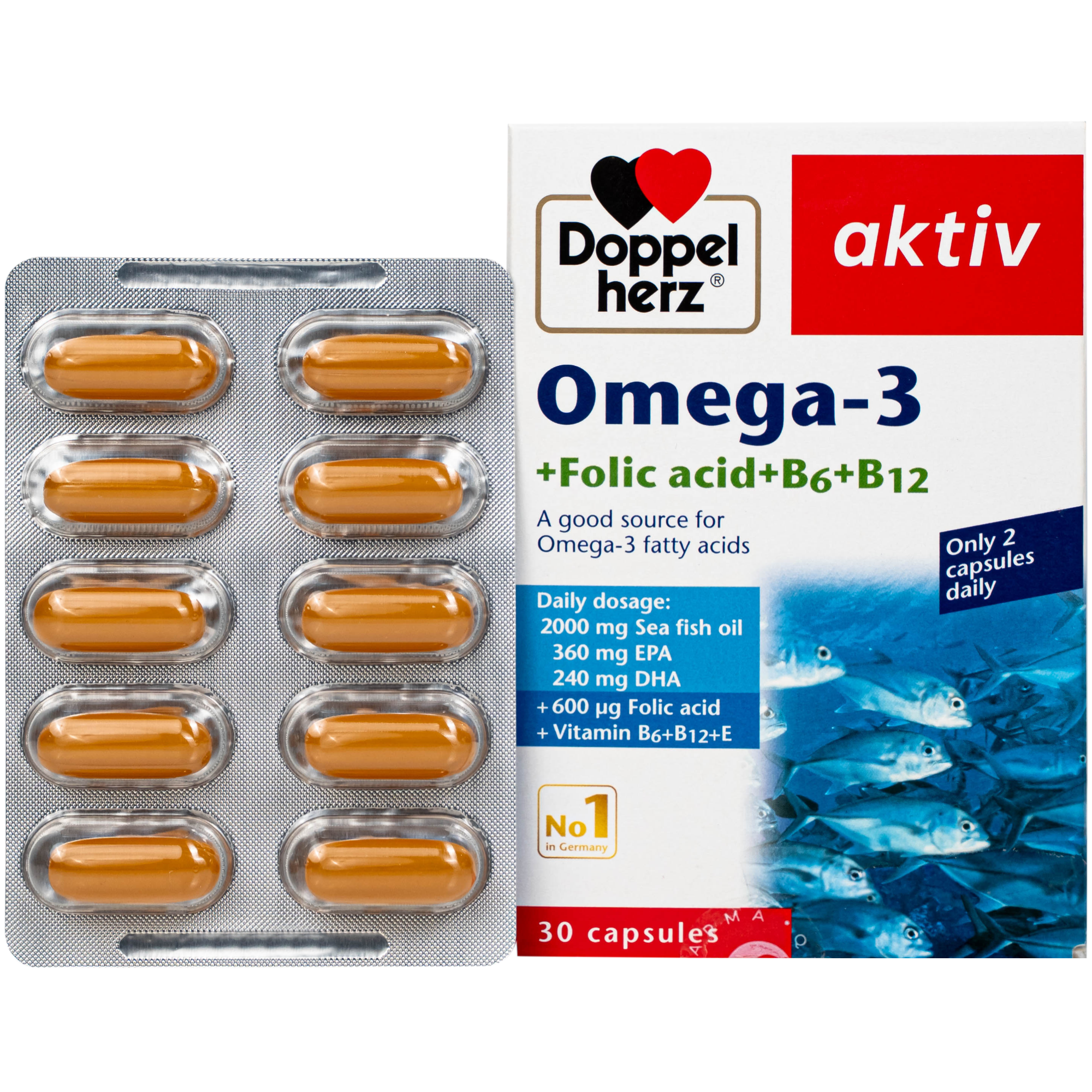 Hình ảnh Viên uống hỗ trợ mạch máu khỏe mạnh Omega-3 + Folic acid + B6 + B12 (3 vỉ x 10 viên)
