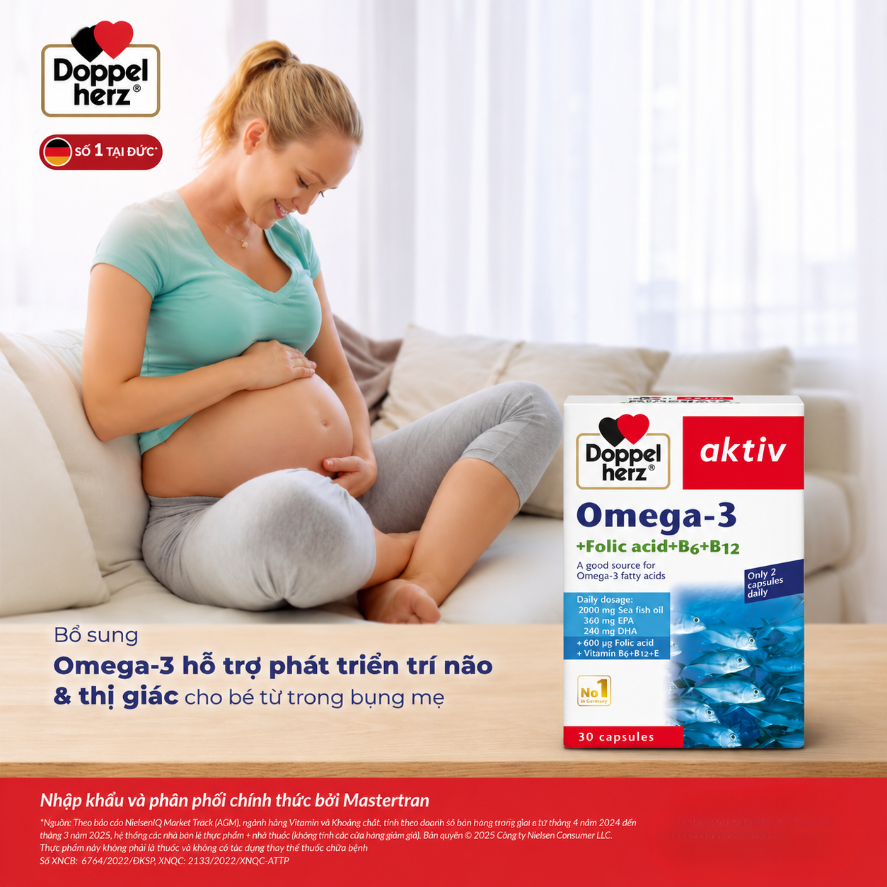 Hình ảnh Viên uống hỗ trợ mạch máu khỏe mạnh Omega-3 + Folic acid + B6 + B12 (3 vỉ x 10 viên)