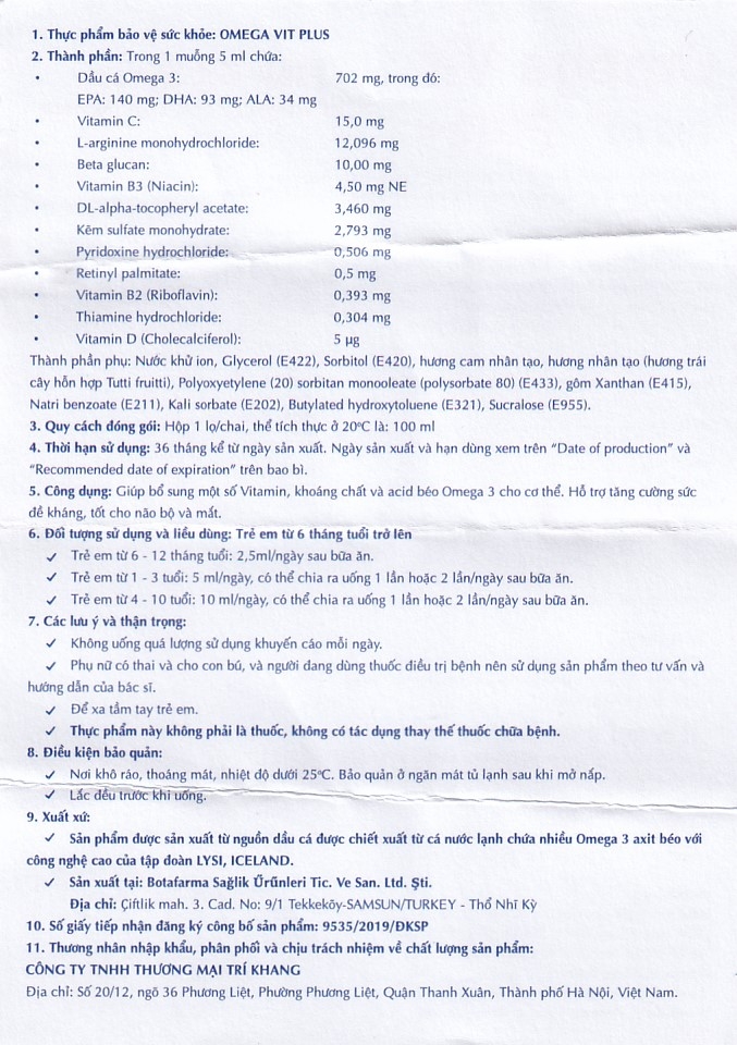 Hình ảnh Siro Omega Vit Plus+ Botafarma hỗ trợ tăng khả năng chống oxy hóa, tốt cho não bộ và mắt (100ml)