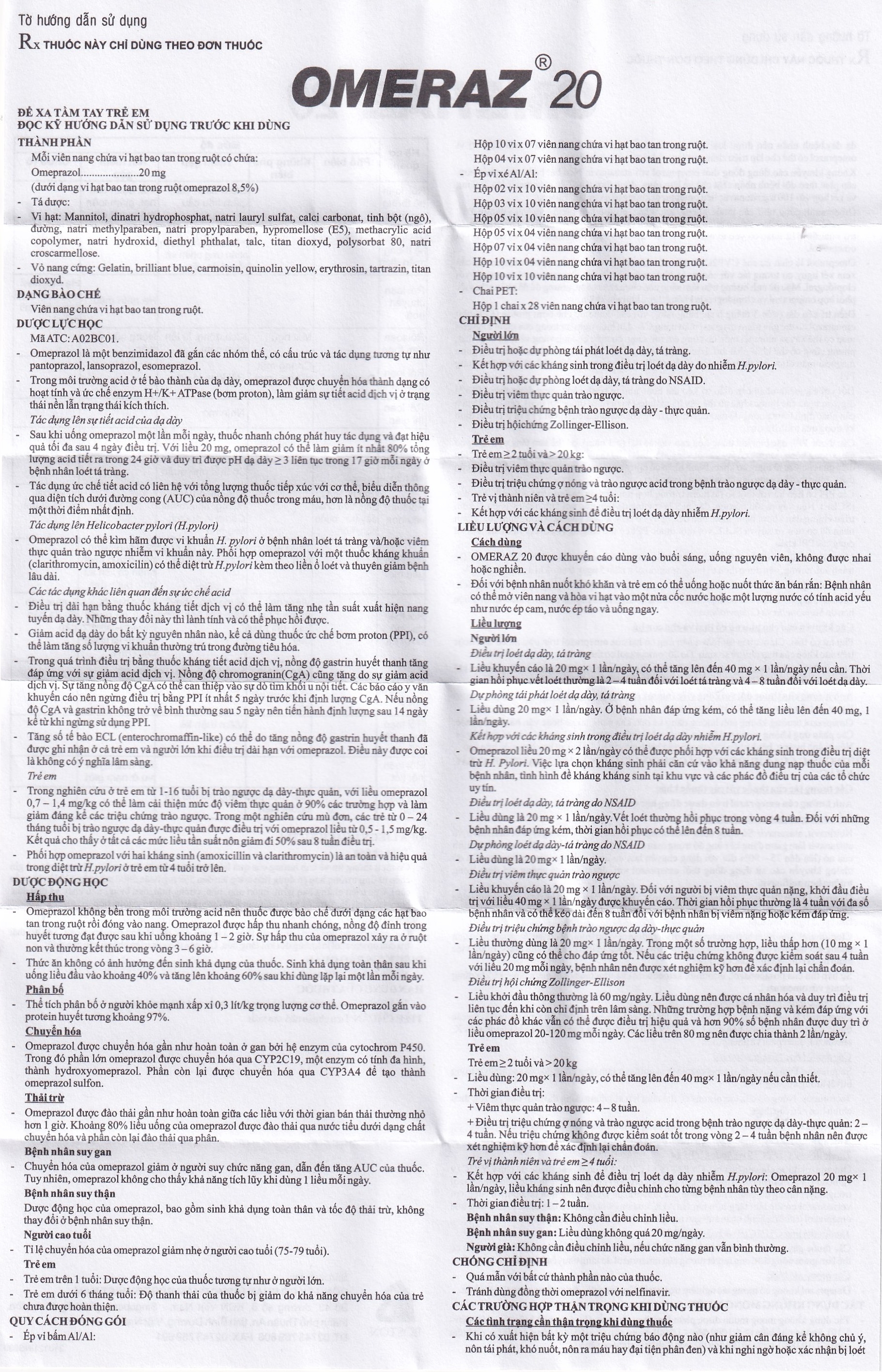 Hình ảnh Viên nang Omeraz 20 Boston điều trị và dự phòng tái phát loét dạ dày, tá tràng (5 vỉ x 4 viên)