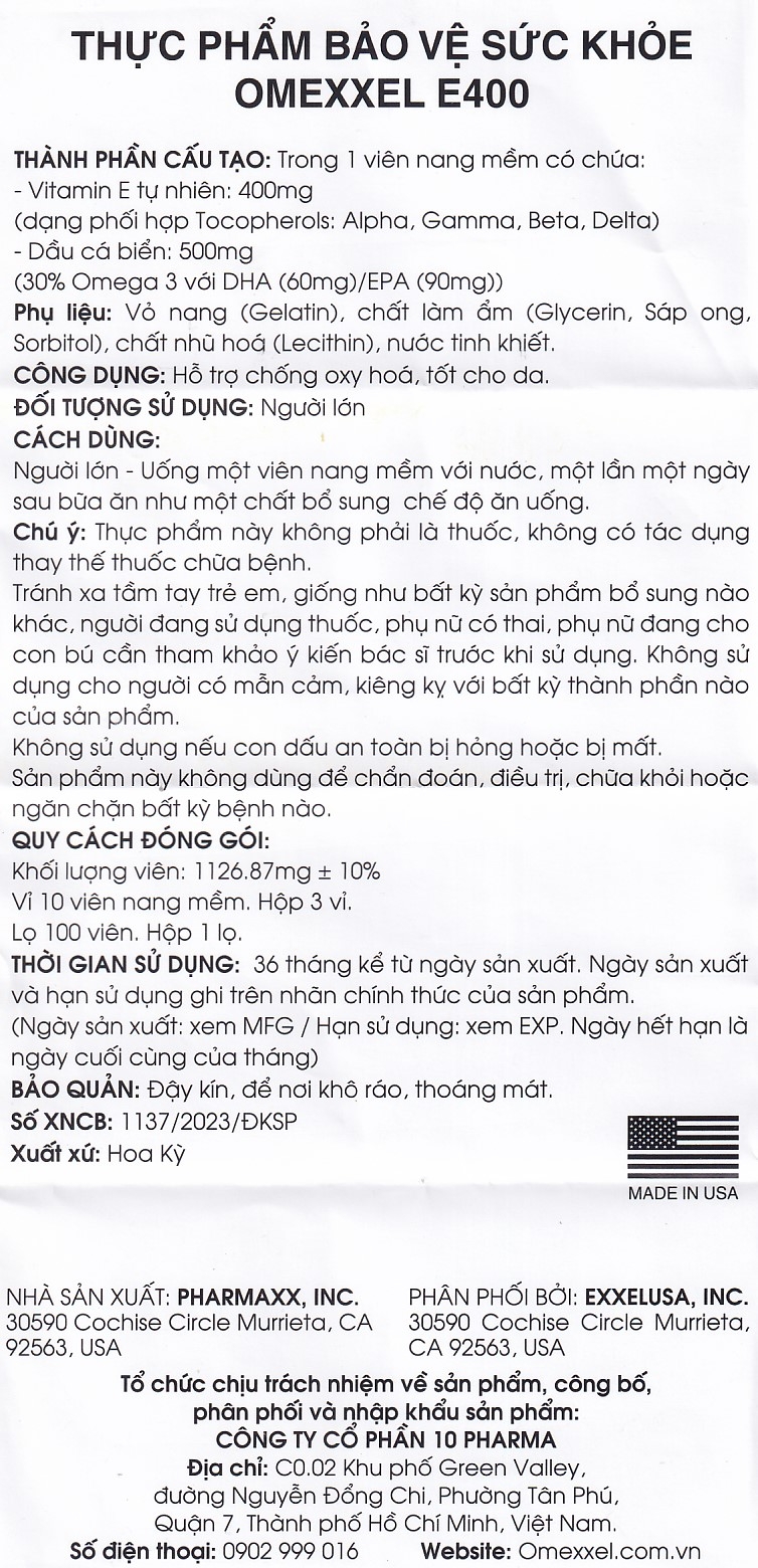 Hình ảnh Thực phẩm bảo vệ sức khỏe Omexxel E400