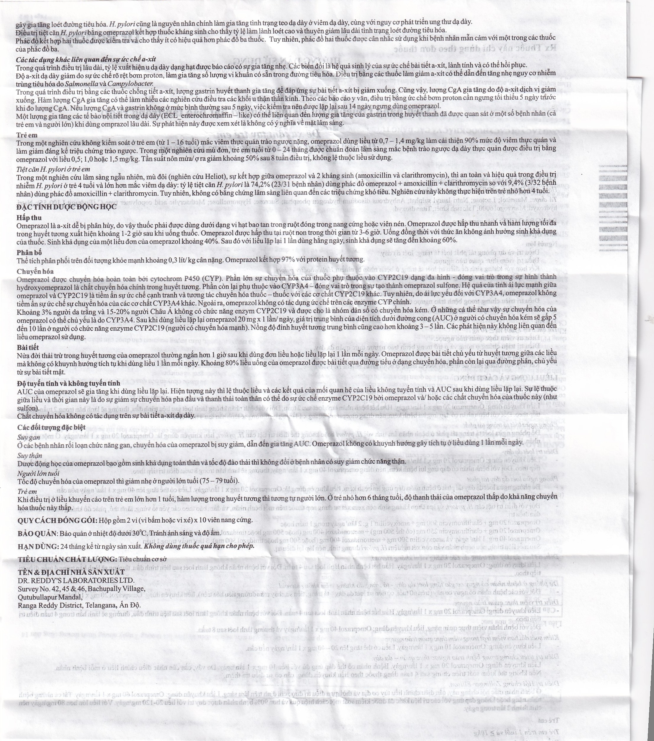 Hình ảnh Viên nang cứng Omez 20mg Dr.Reddy's điều trị và dự phòng tái phát loét tá tràng (2 vỉ x 10 viên)