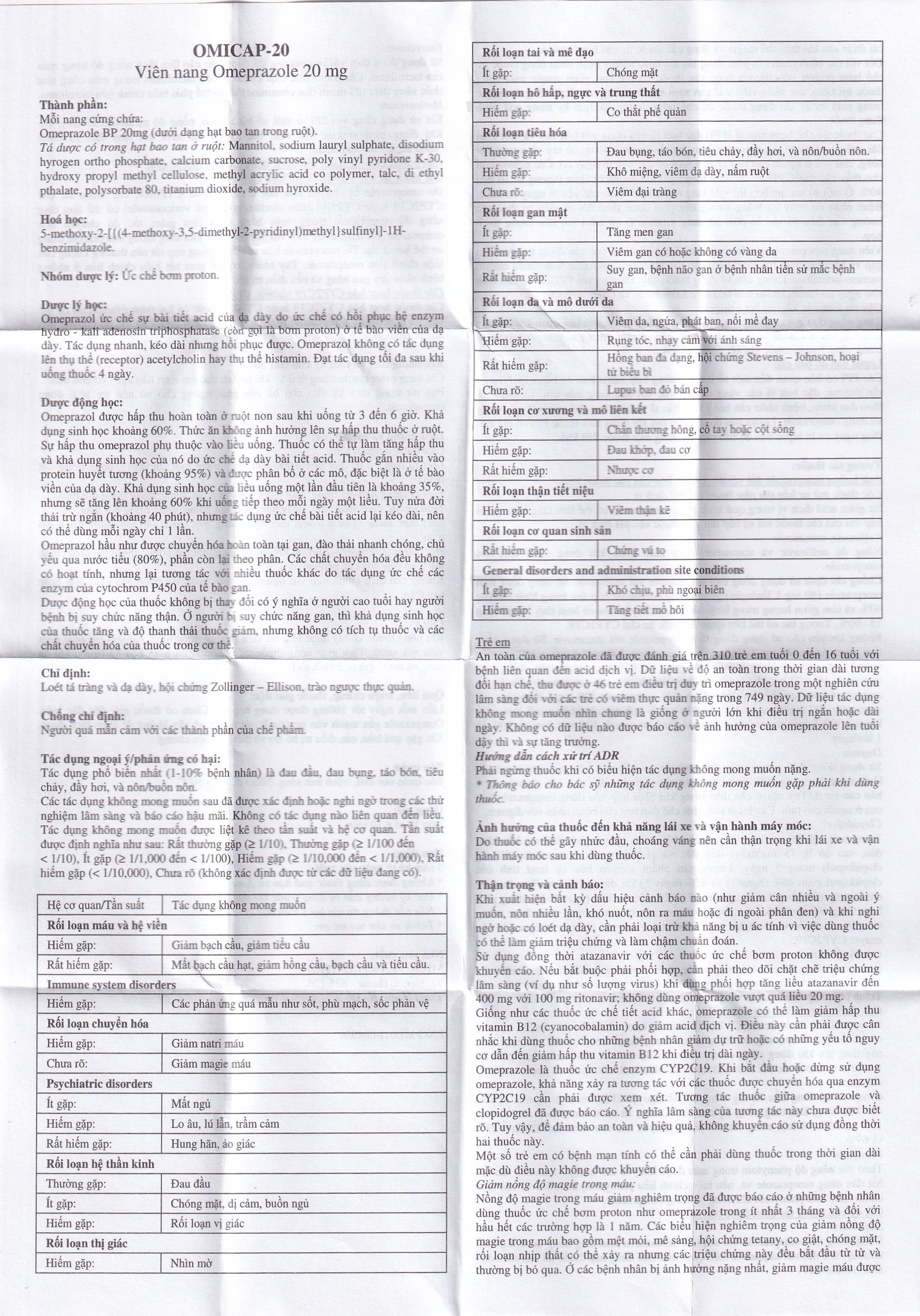 Hình ảnh Thuốc Omicap-20 Micro điều trị loét tá tràng và dạ dày, hội chứng Zollinger – Ellison, trào ngược thực quản (10 vỉ x 10 viên)