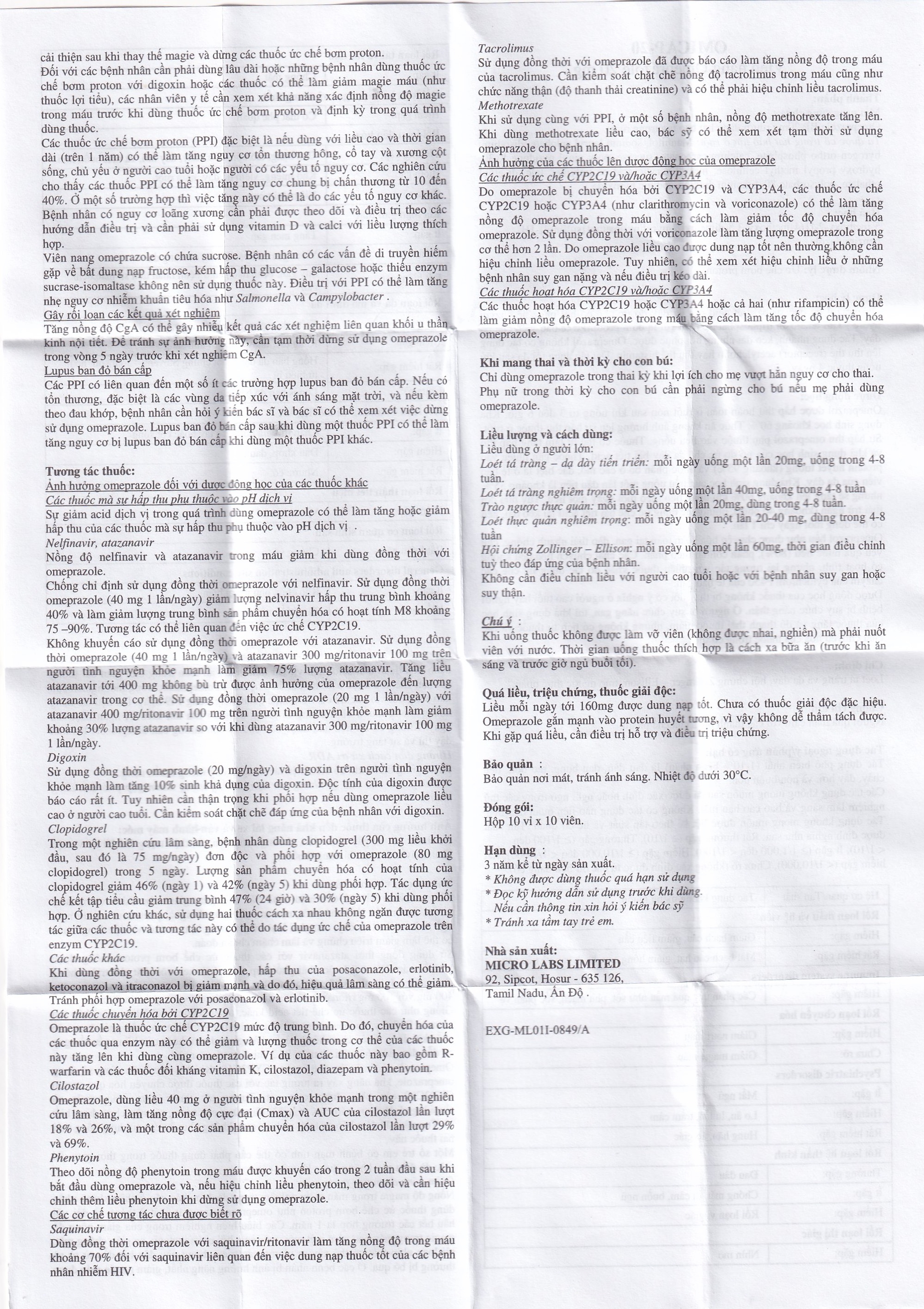 Hình ảnh Thuốc Omicap-20 Micro điều trị loét tá tràng và dạ dày, hội chứng Zollinger – Ellison, trào ngược thực quản (10 vỉ x 10 viên)