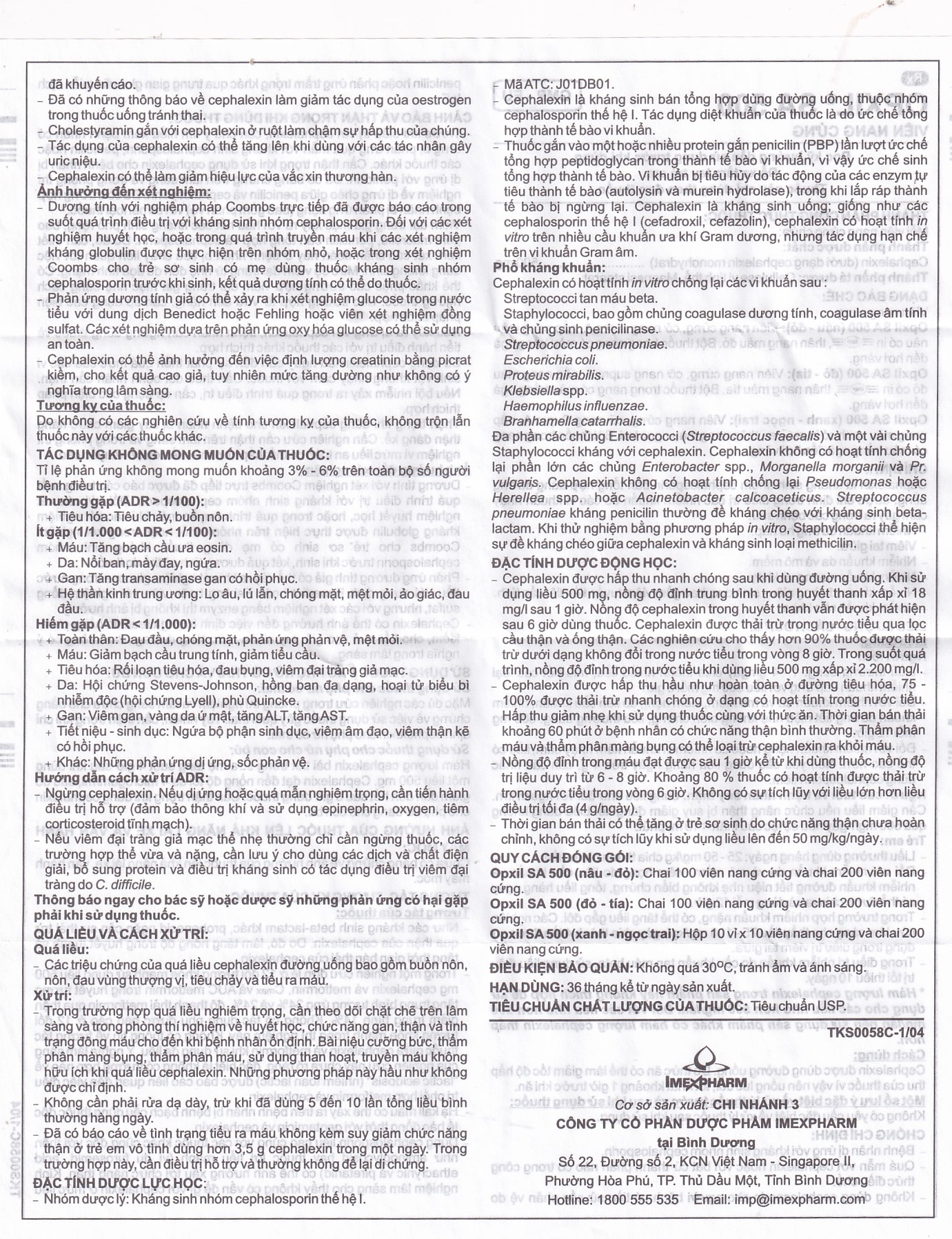 Hình ảnh Thuốc OPXIL SA 500 Imexpharm điều trị các nhiễm khuẩn do các vi khuẩn nhạy cảm (10 vỉ x 10 viên)