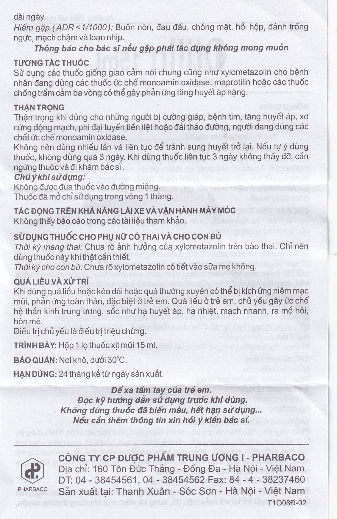 Hình ảnh Thuốc xịt mũi Otilin 0.1% Pharbaco giảm ngạt mũi, sung huyết trong viêm mũi (15ml)