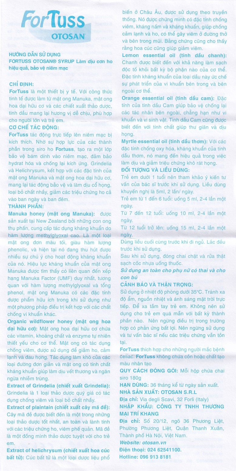 Hình ảnh Siro ho Fortuss Otosan làm dịu cơn ho hiệu quả, bảo vệ niêm mạc (180g)