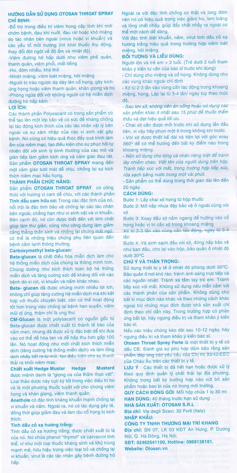 Hình ảnh Xịt họng Otosan Spray Forte hỗ trợ điều trị viêm họng cấp, viêm hô hấp, giảm đau rát họng (30ml)