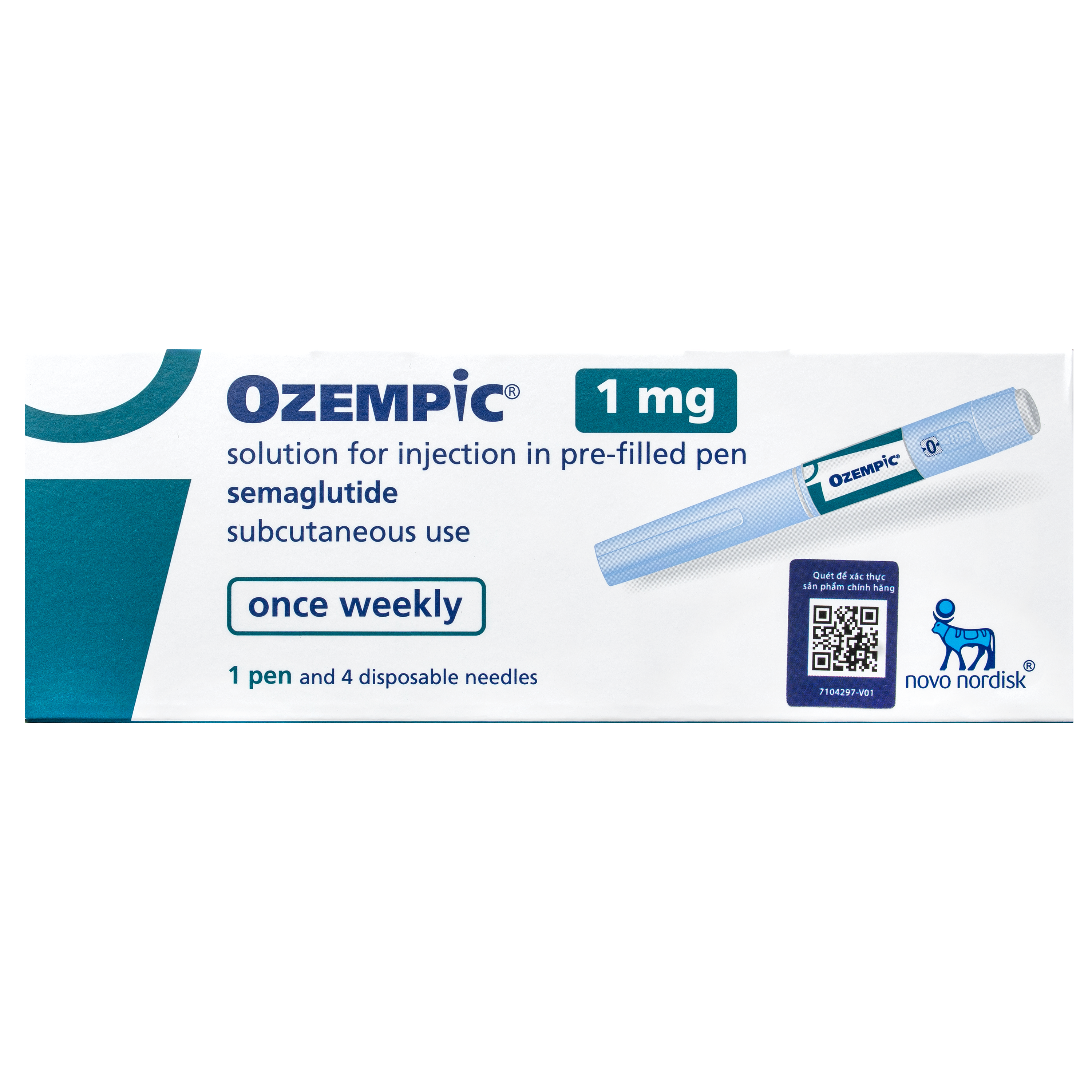 Hình ảnh Bút tiêm Ozempic 1mg Novo Nordisk điều trị đái tháo đường type 2 chưa được kiểm soát ở người trưởng thành (3ml)
