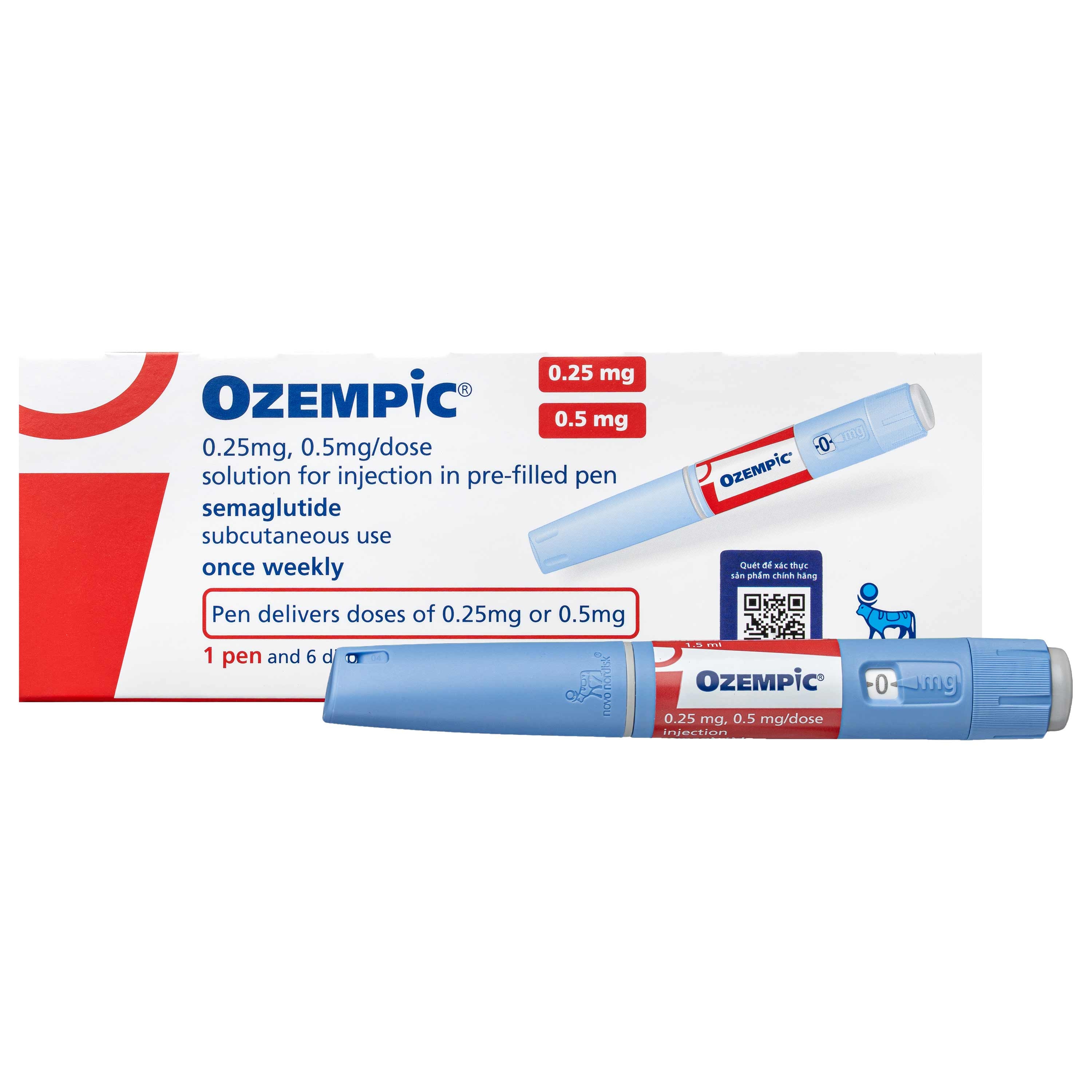 Hình ảnh Bút tiêm Ozempic 0.25mg-0.5mg Novo Nordisk điều trị đái tháo đường type 2 chưa được kiểm soát ở người trưởng thành (1.5ml)