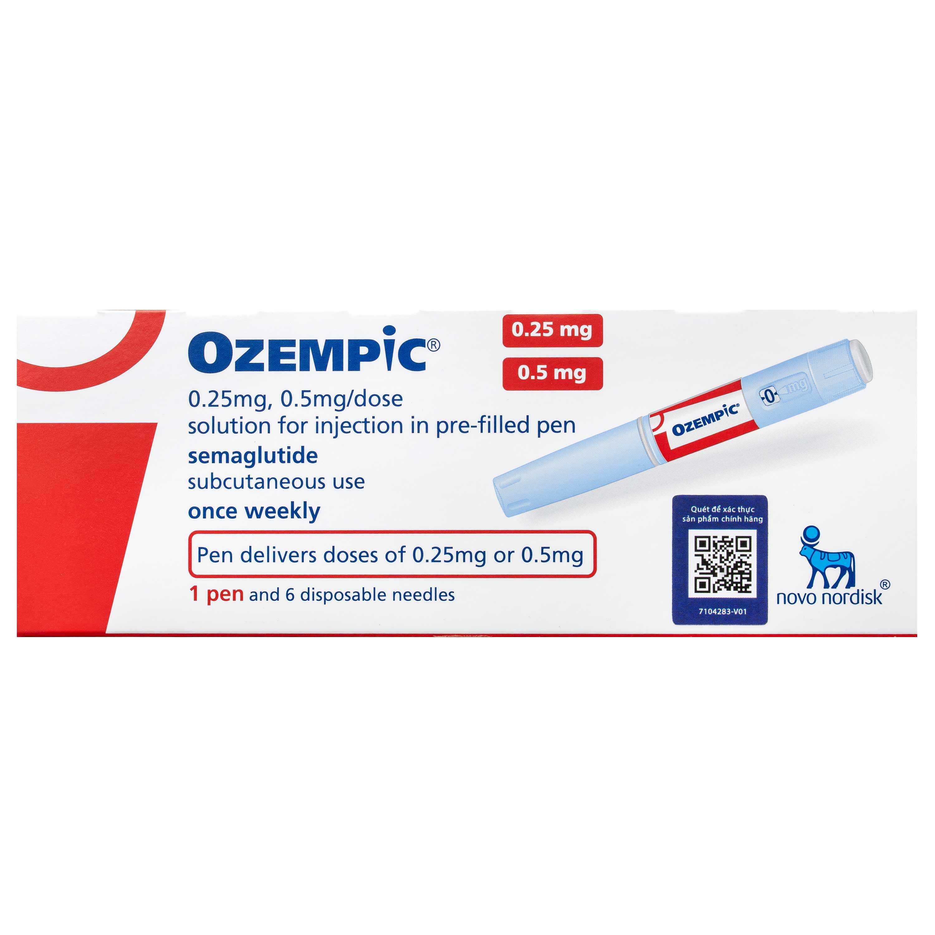 Hình ảnh Bút tiêm Ozempic 0.25mg-0.5mg Novo Nordisk điều trị đái tháo đường type 2 chưa được kiểm soát ở người trưởng thành (1.5ml)