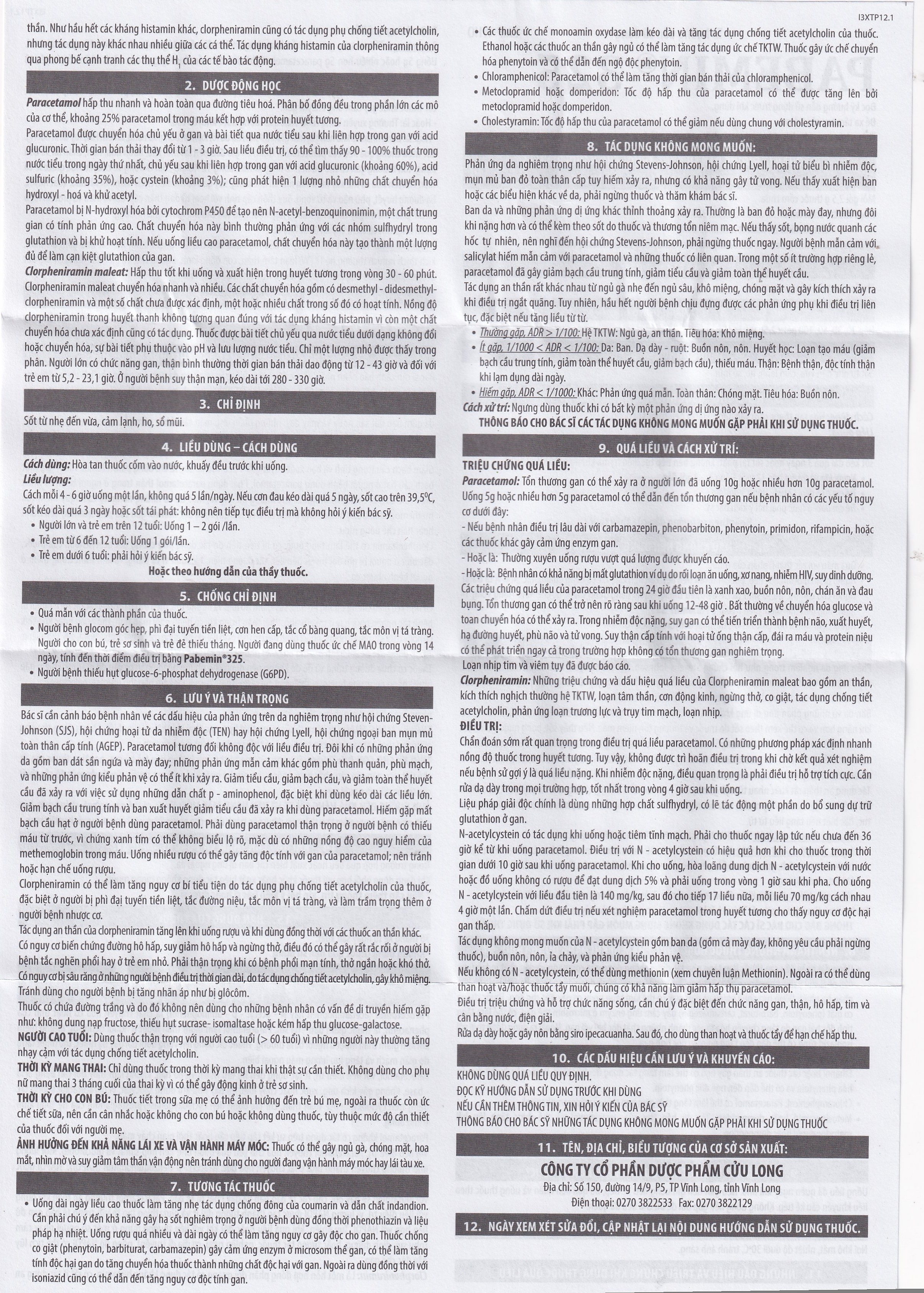 Hình ảnh Cốm Pabemin 325 Pharimexco điều trị sốt từ nhẹ đến vừa, cảm lạnh, ho, sổ mũi (30 gói)