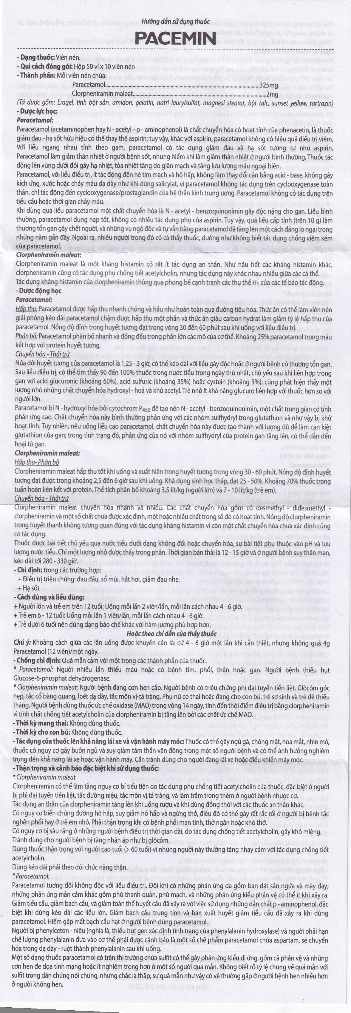Hình ảnh Viên nén Pacemin Hataphar điều trị triệu chứng đau đầu, sổ mũi, hắt hơi, giảm đau nhẹ (50 vỉ x 10 viên)