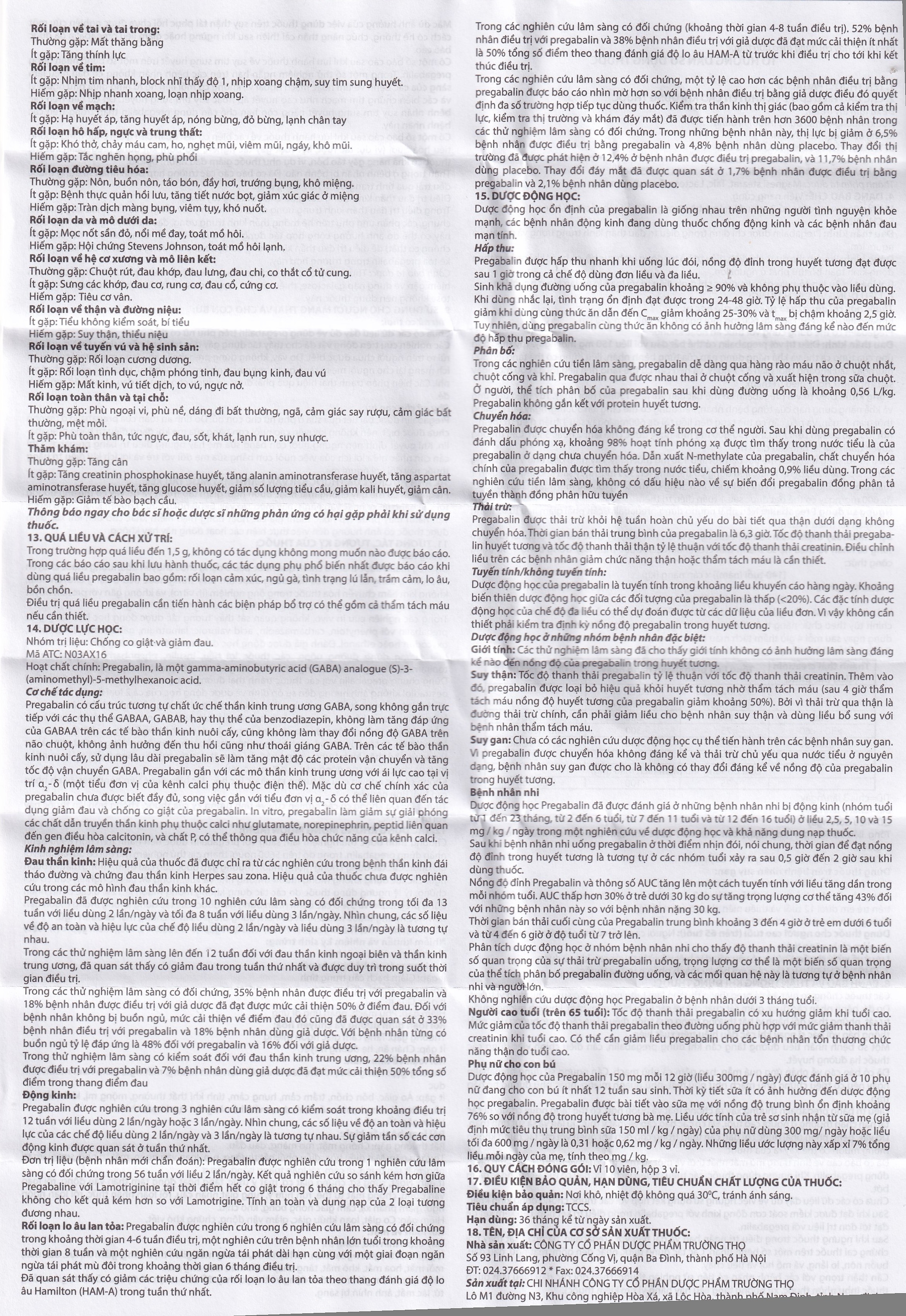 Hình ảnh Viên nang cứng Pagalin 75mg Trường Thọ điều trị đau thần kinh, động kinh (3 vỉ x 10 viên)