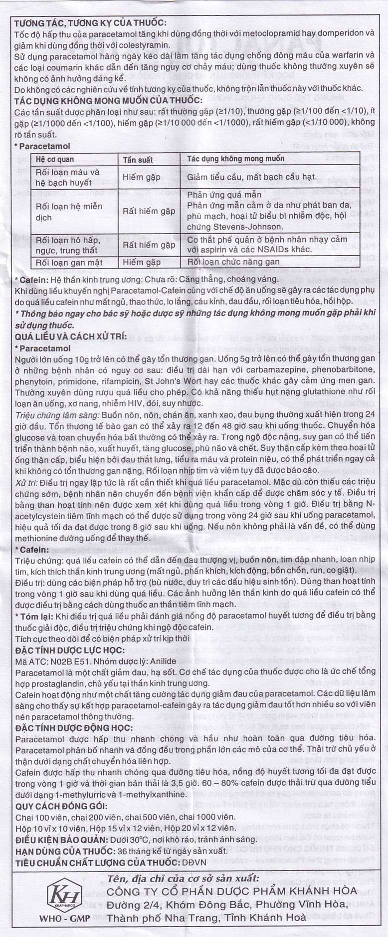 Hình ảnh Viên nén Panactol Extra Khapharco hạ sốt, giảm đau (10 vỉ x 10 viên)